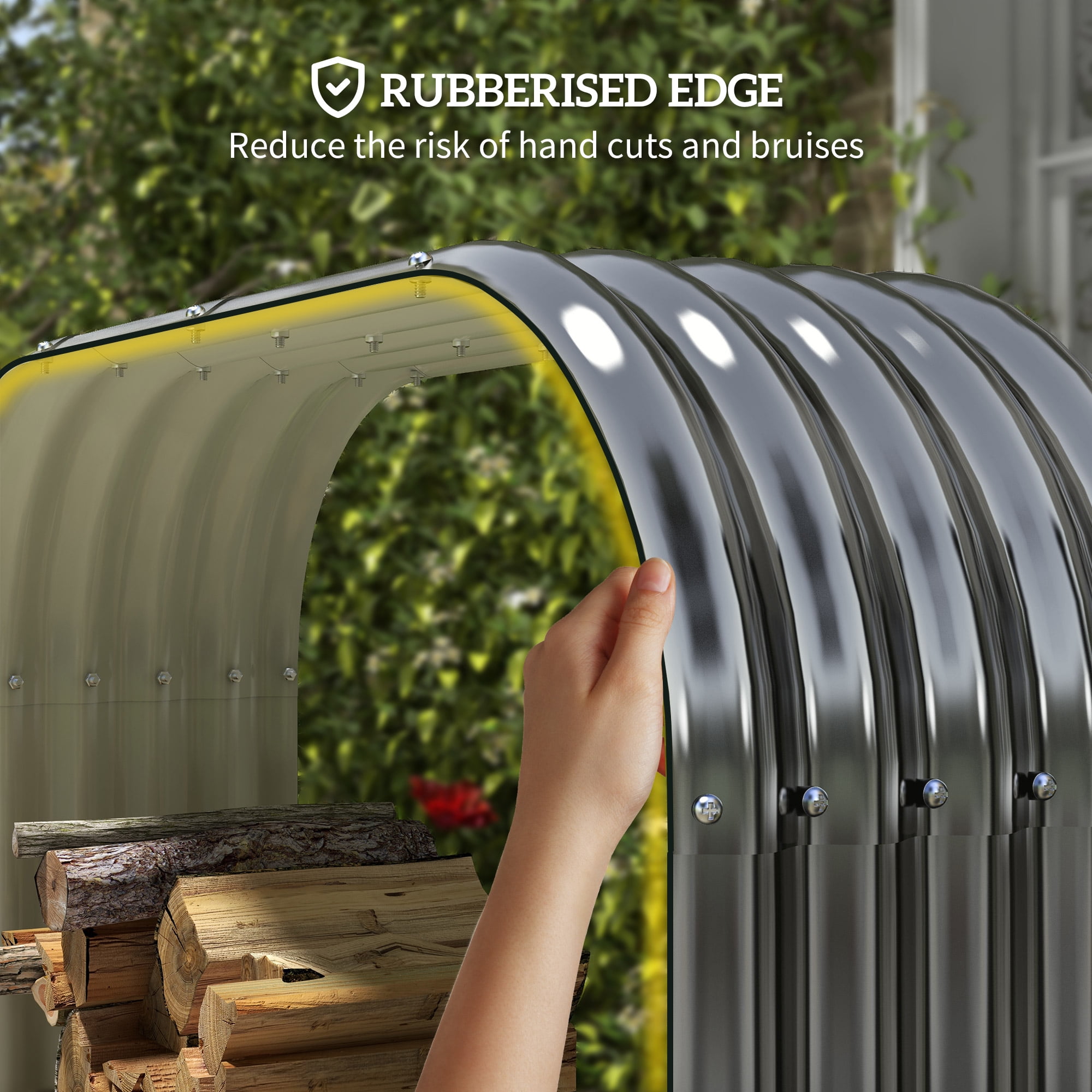 Outsunny Galvanized Steel Firewood Shed, Outdoor Log Storage Rack with Protective Rubberized Edges (Dark Gray, 57.1 in x 16.9 in x 57.1 in) ylzyj