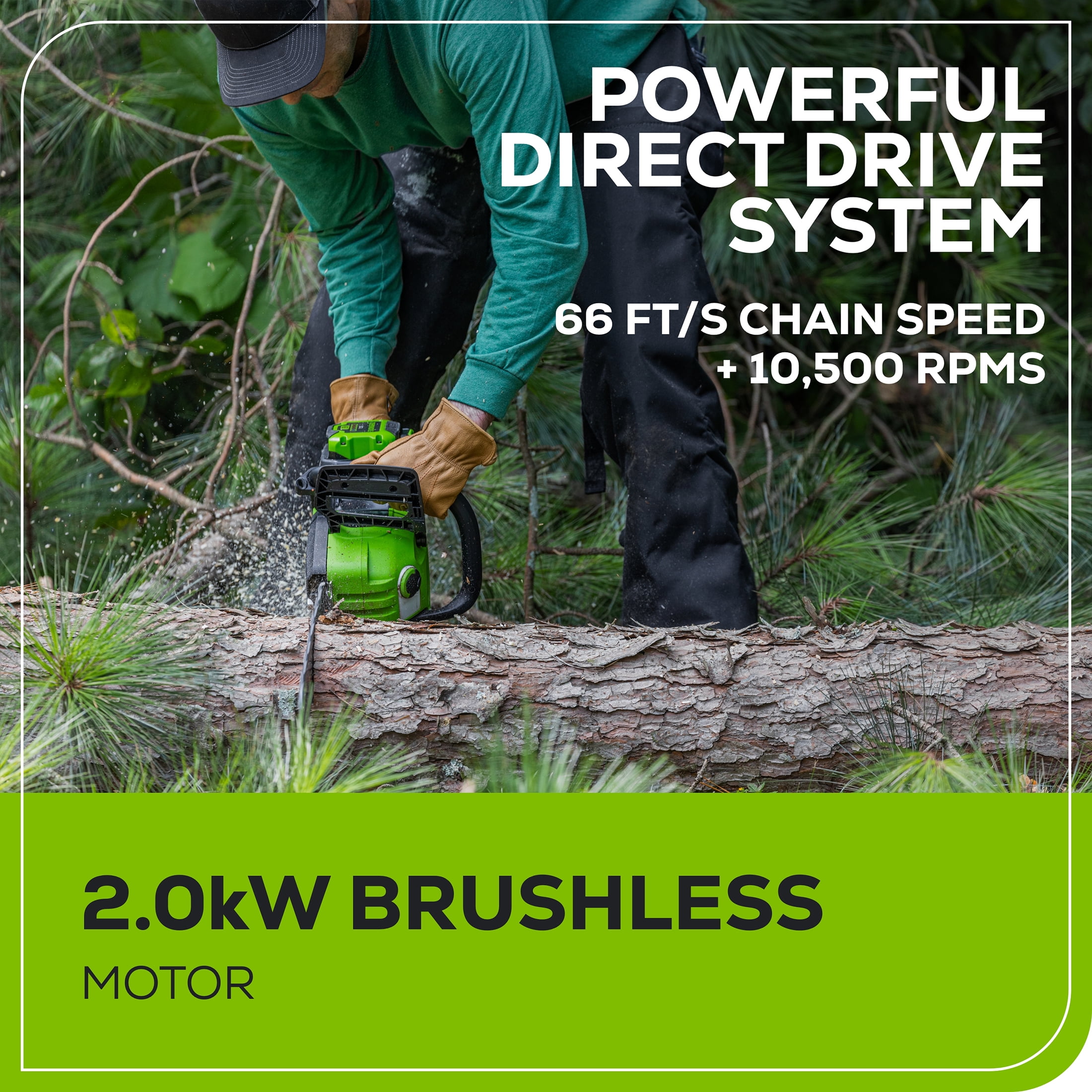 Greenworks 60V 18 in Brushless Chainsaw with 4.0 Ah Battery and 3 Amp Charger (Green, 18 in) yqokq