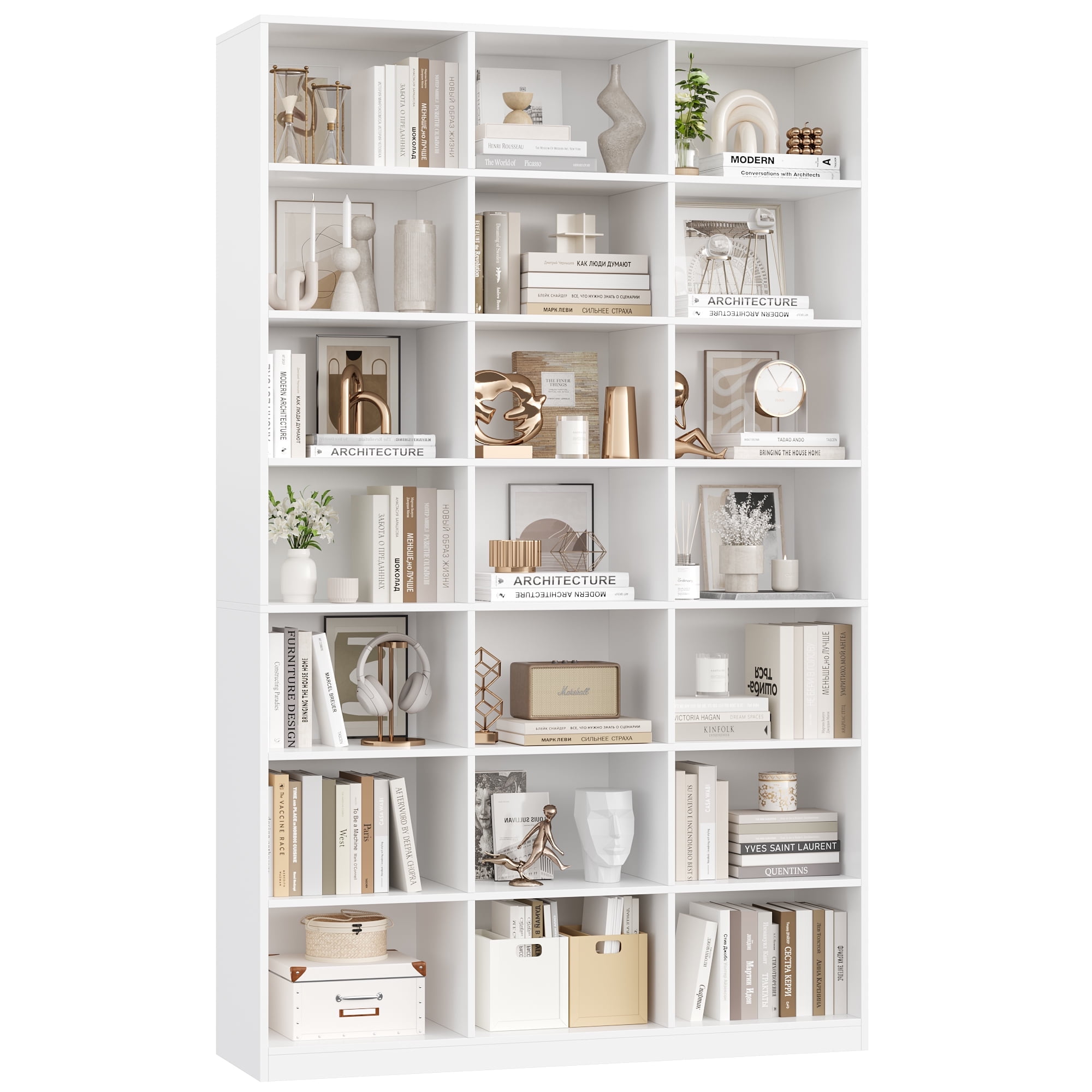Hiphuta 21-Cube Bookcase, Tall Wooden Bookshelf for Home Office and Living Room (White, 86 in) rbqh6