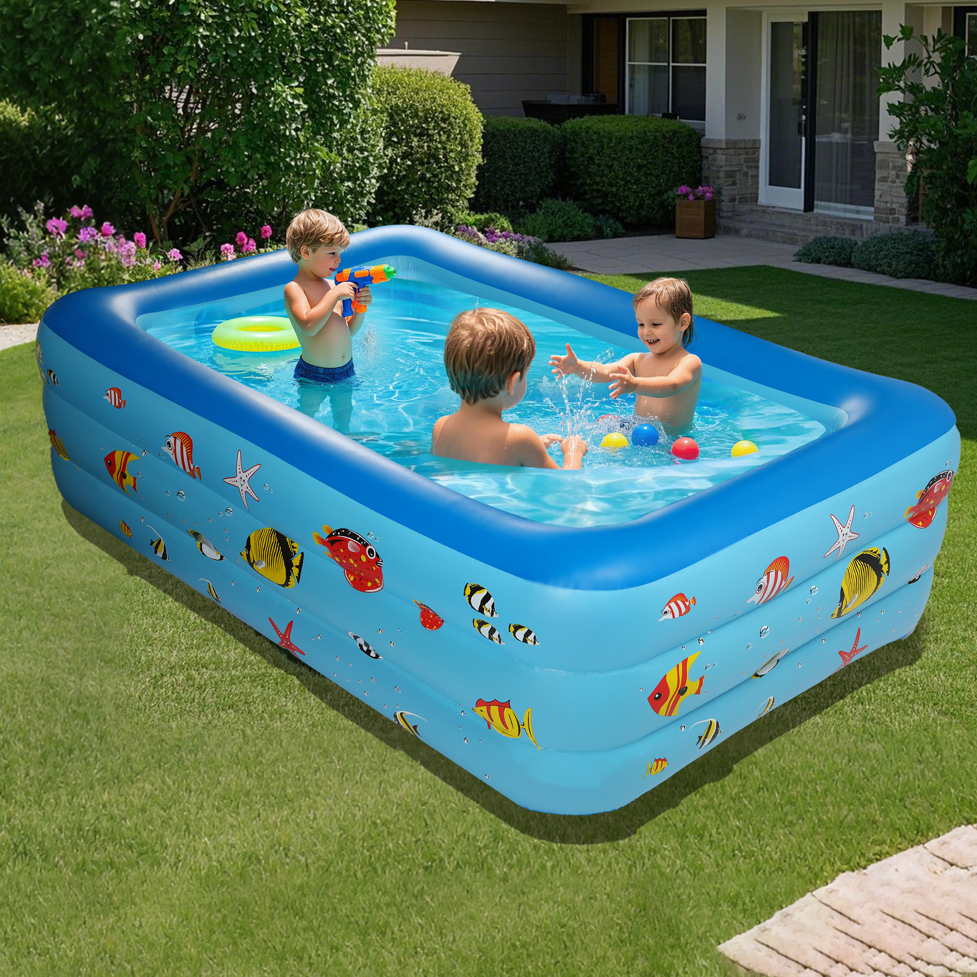 GVDV Inflatable Swimming Pool, Durable Thickened Family Lounge Pool for Kids and Adults (Blue, 6.9 x 5 x 1.8 ft) 1bucf