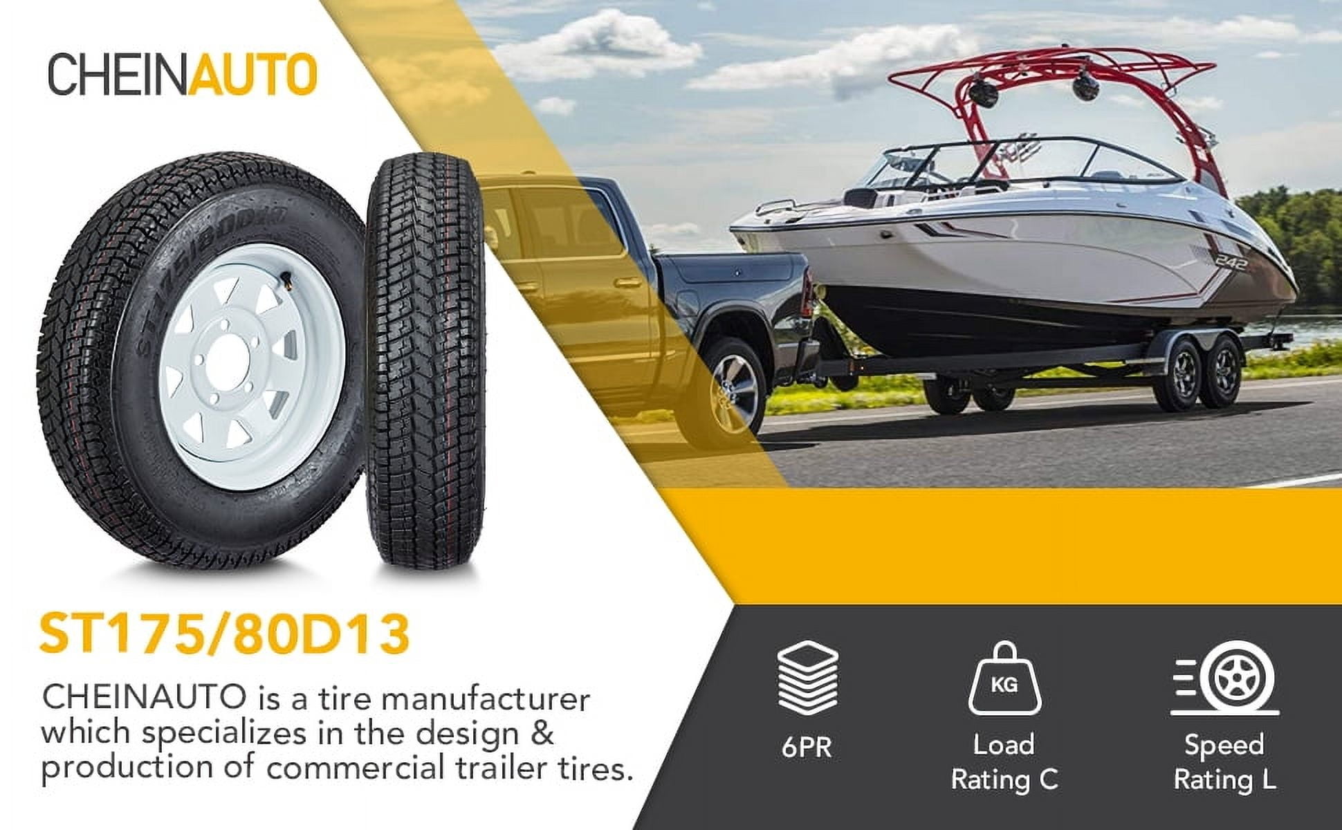 Maritcute ST175/80D13 Trailer Tires and Rims Set (White, 13 in, 2 Pack) ot4xd