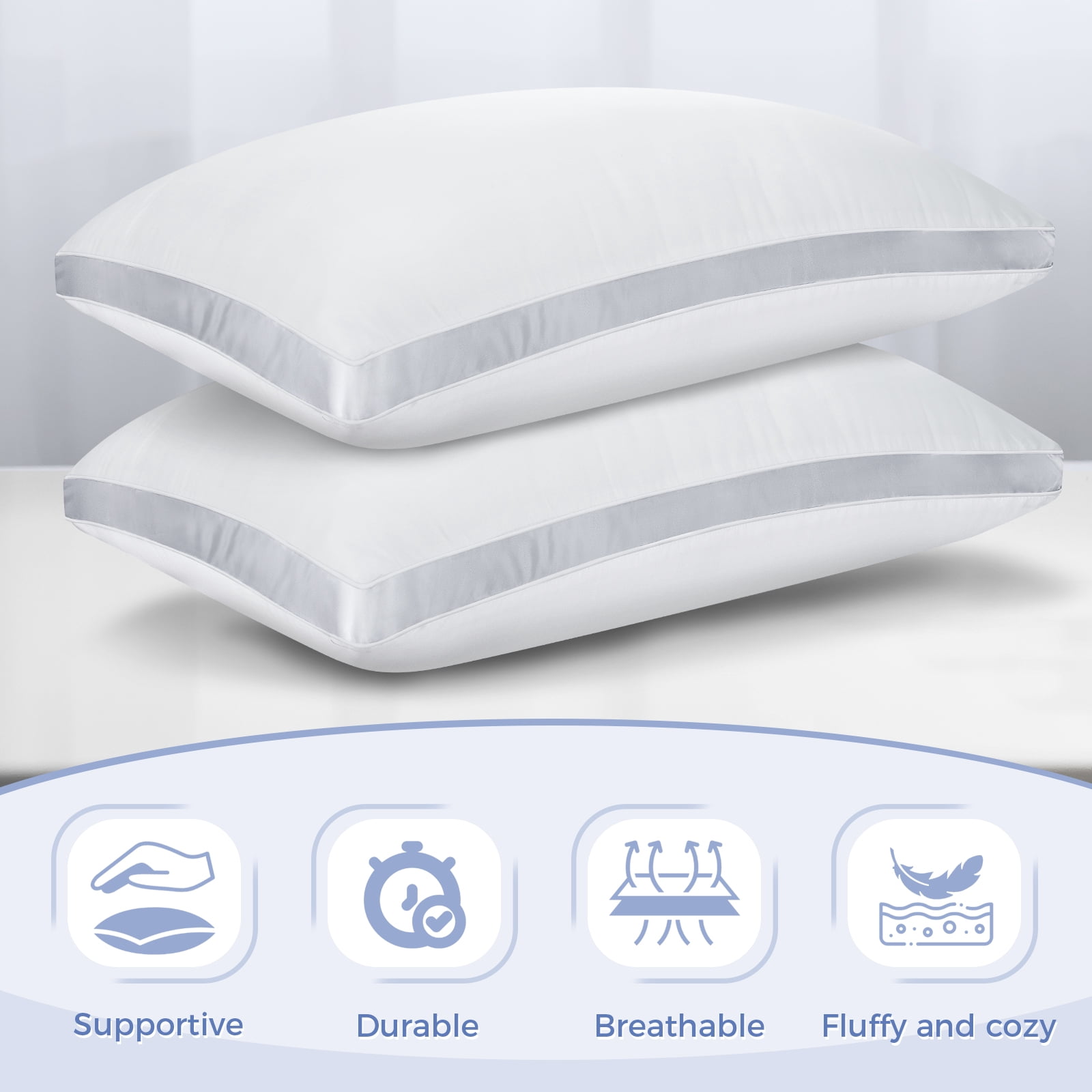 Cookey Bed Pillows Queen Size Set of 2, Luxury Hotel Quality Gusseted Pillows for Side and Back Sleepers (White, 20 in x 30 in) 0q0d7