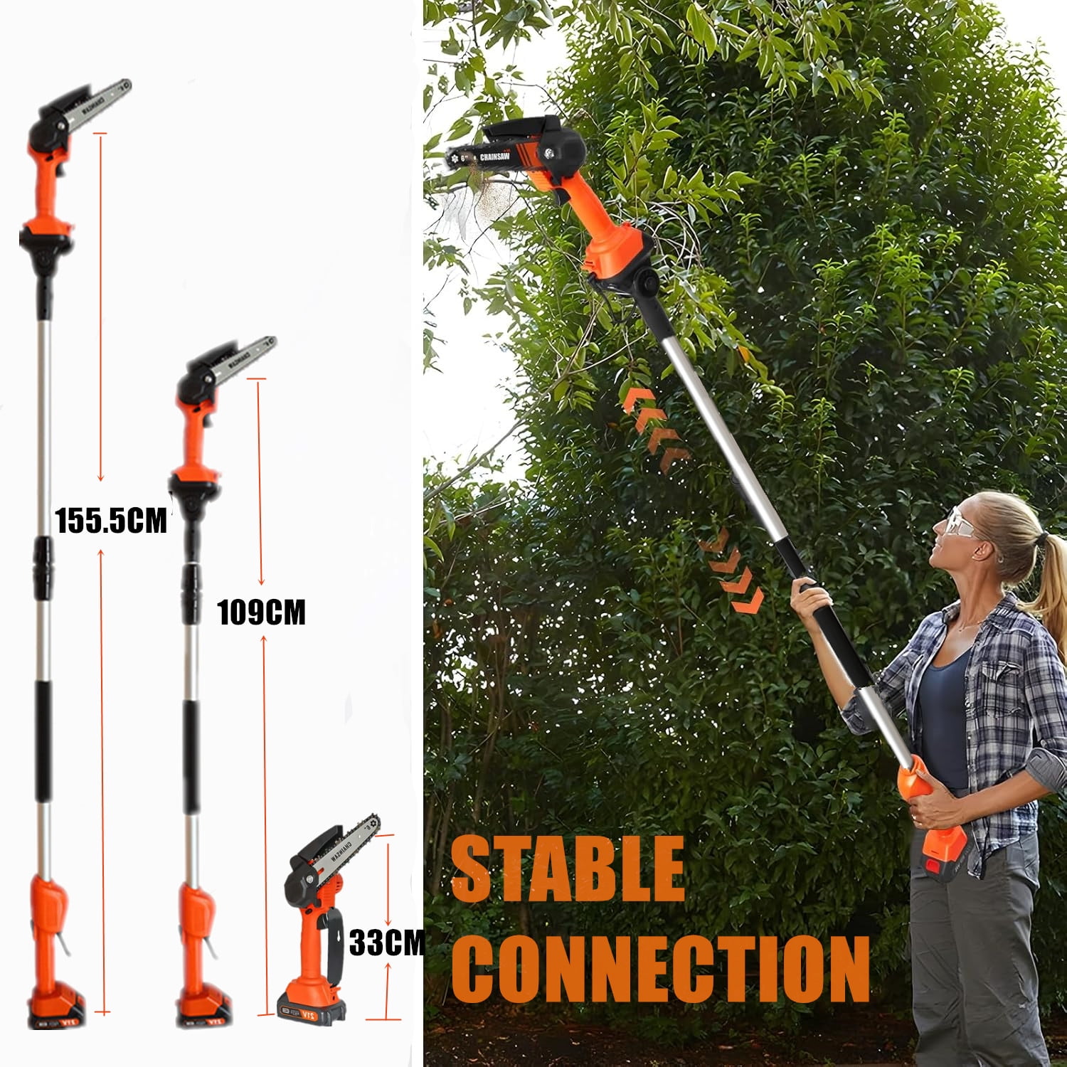 LEXKUYI Cordless Pole Saw and Mini Chainsaw 2-in-1 Electric Tree Trimmer (Black, 6 ft) ma5ut