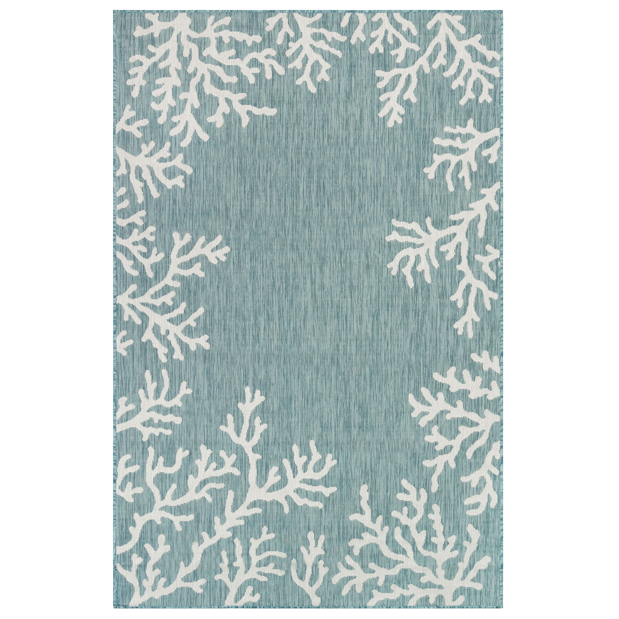 Lush Decor CARMEL Indoor/Outdoor Area Rug Transitional Coastal Border Decorative (Coral Border Aqua, 3.25 ft x 4.92 ft) s7lc5