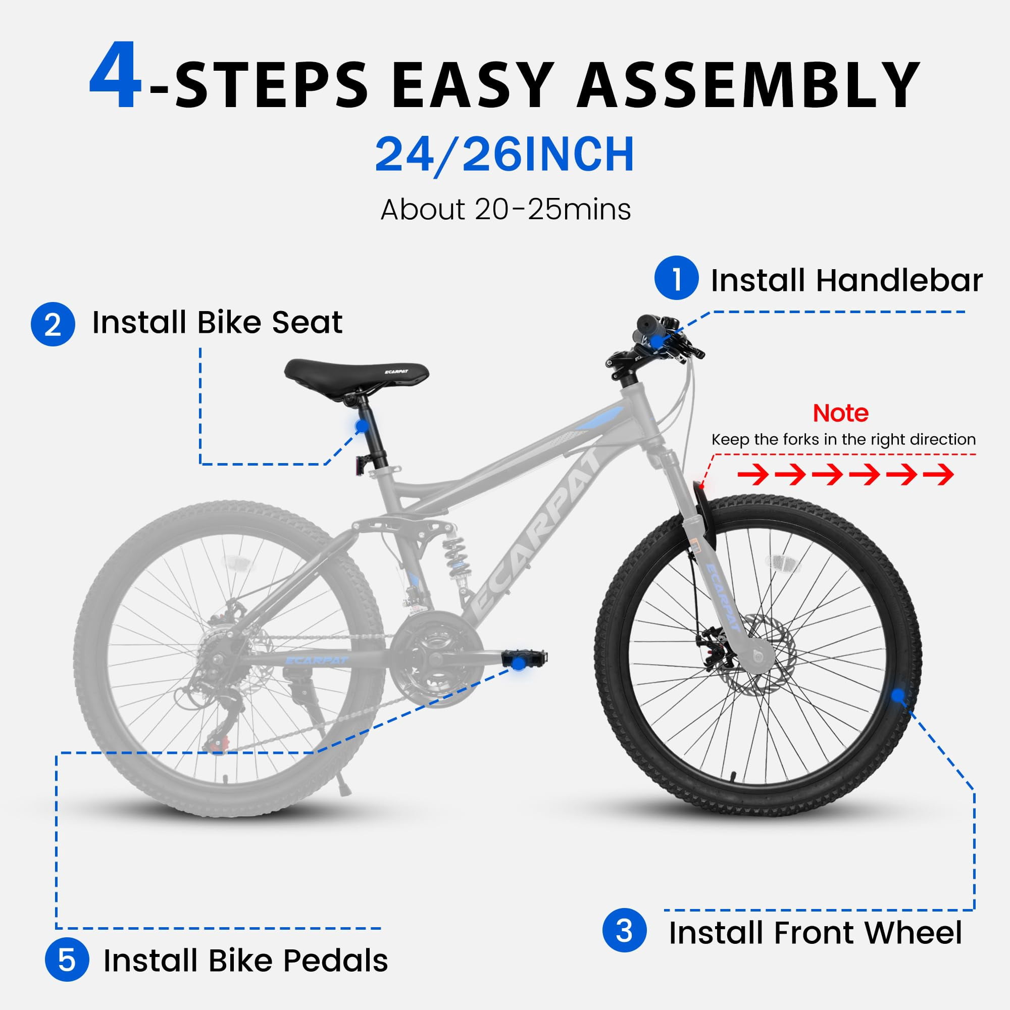 RAISTYW 26-Inch Mountain Bike, 21-Speed Full Suspension MTB with High Carbon Steel Frame and Disc Brakes (Black and Blue, 26 in) fhtgy