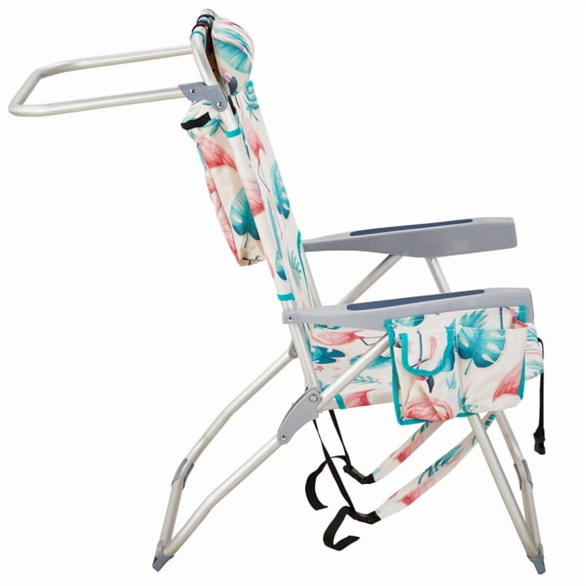 Generic Flamingo Pattern Beach Chair (Silver, 25 in x 28 in x 39 in) 94z5w