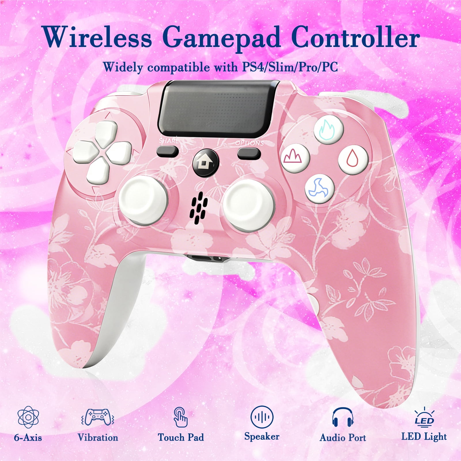 YUOY Wireless Gaming Controller for P4, P4 Slim, P4 Pro and PC (Pink Cherry, 1 Count) z38lr