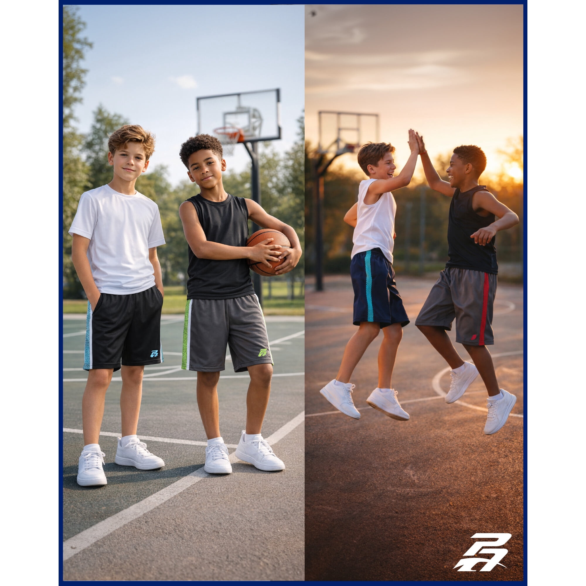 Pro Athlete Boys Athletic Shorts Performance Quick Dry Basketball Shorts (Black, 2 Pack) pi7w1