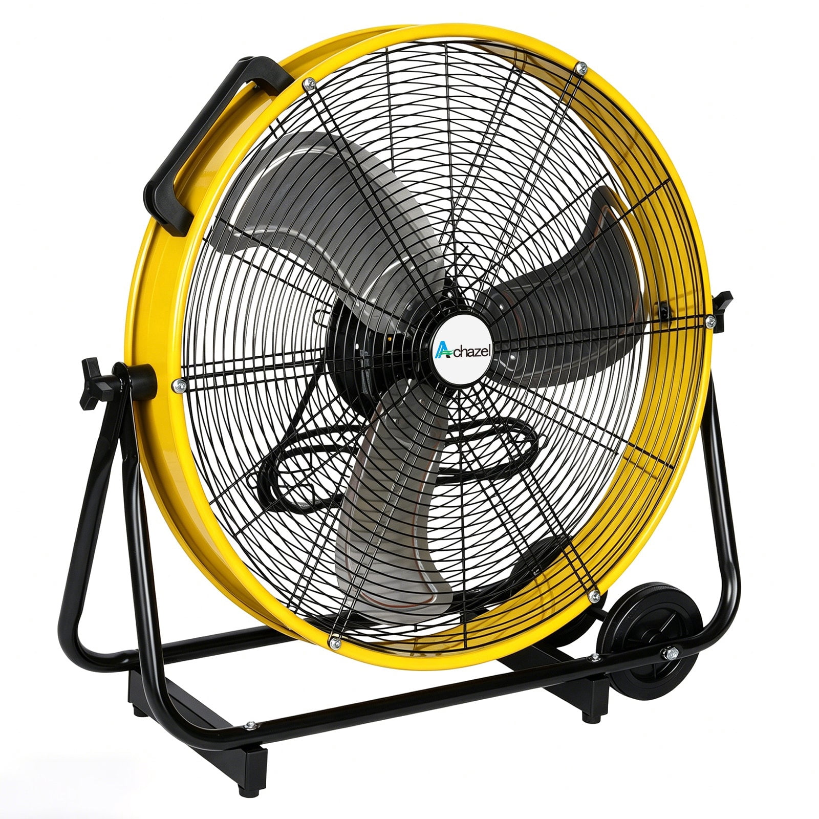 Achazel 24 Inch Industrial Drum Fan, Heavy-Duty 3-Speed High Velocity Floor Fan for Warehouse and Garage Cooling (Yellow, 24 in) mufb0