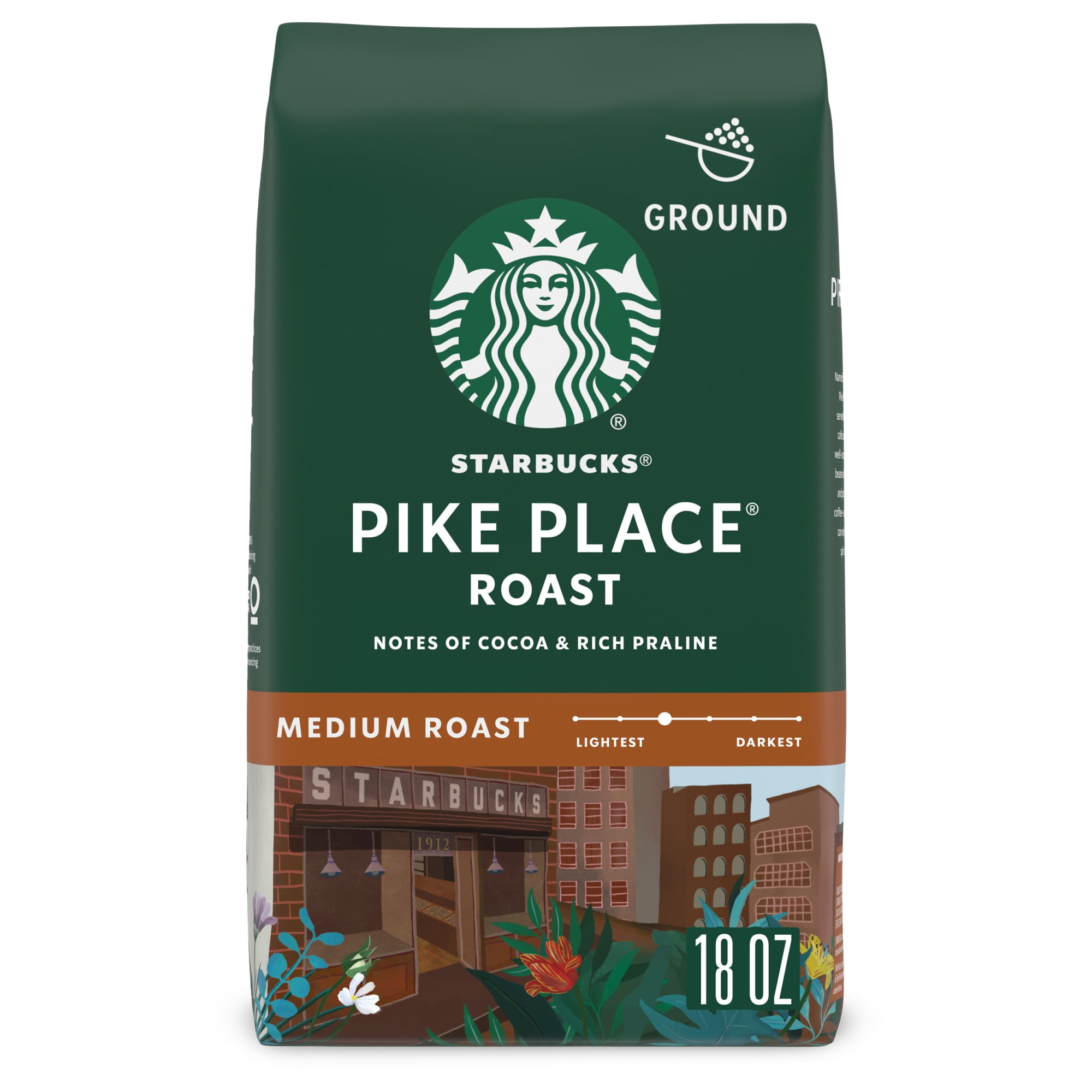 Starbucks Pike Place Roast Ground Coffee, Medium Roast, Smooth & Balanced Flavor (18 oz) zy3bx