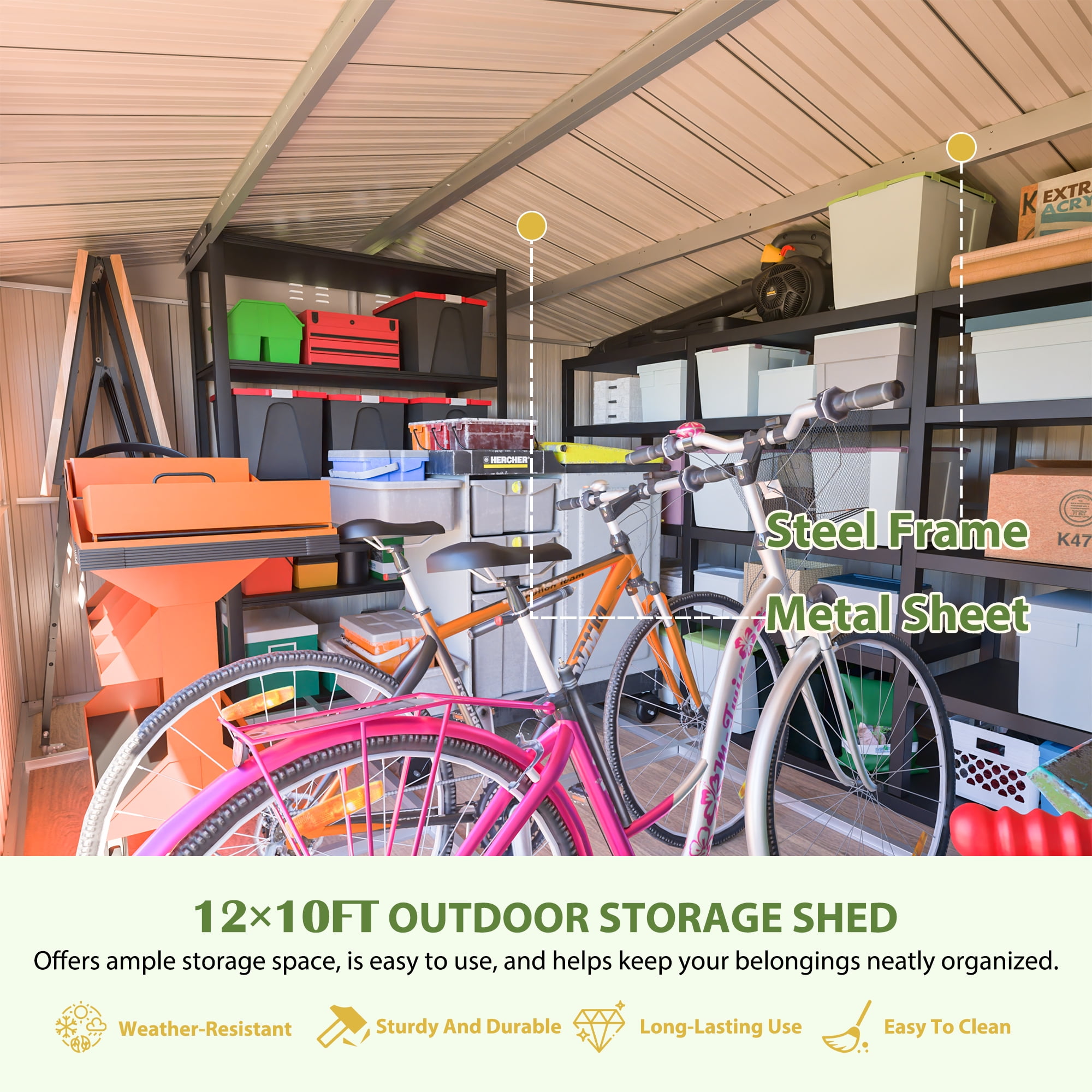 LZBEITEM 12 ft x 10 ft Outdoor Storage Shed with Floor Frame and Window (Gray) 137l9