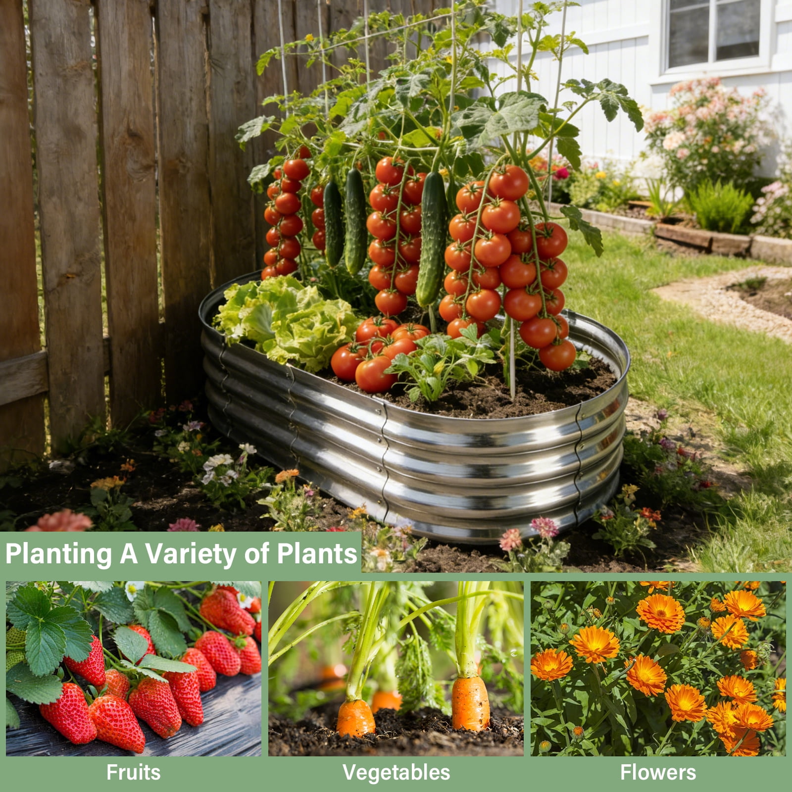 HGD Raised Garden Bed Kit Oval Galvanized Metal Outdoor Planter (Silver, 4x2x1 ft) 67vwk