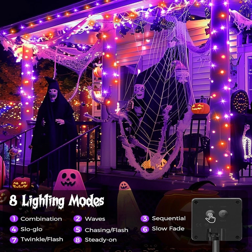 Purely Elizabeth 120 LED Halloween Solar String Lights Outdoor Garden Party Decor (Orange and Purple, 40 ft) g3ag3
