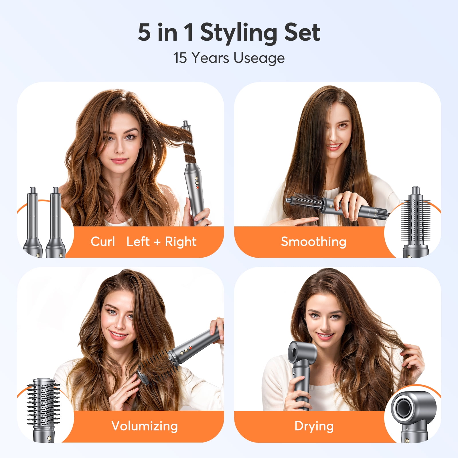 Bopcal 5-in-1 Ionic Hair Dryer and Styler Brush, Professional High-Speed Blowout Tool with Auto-Curling (Gray) j8jil