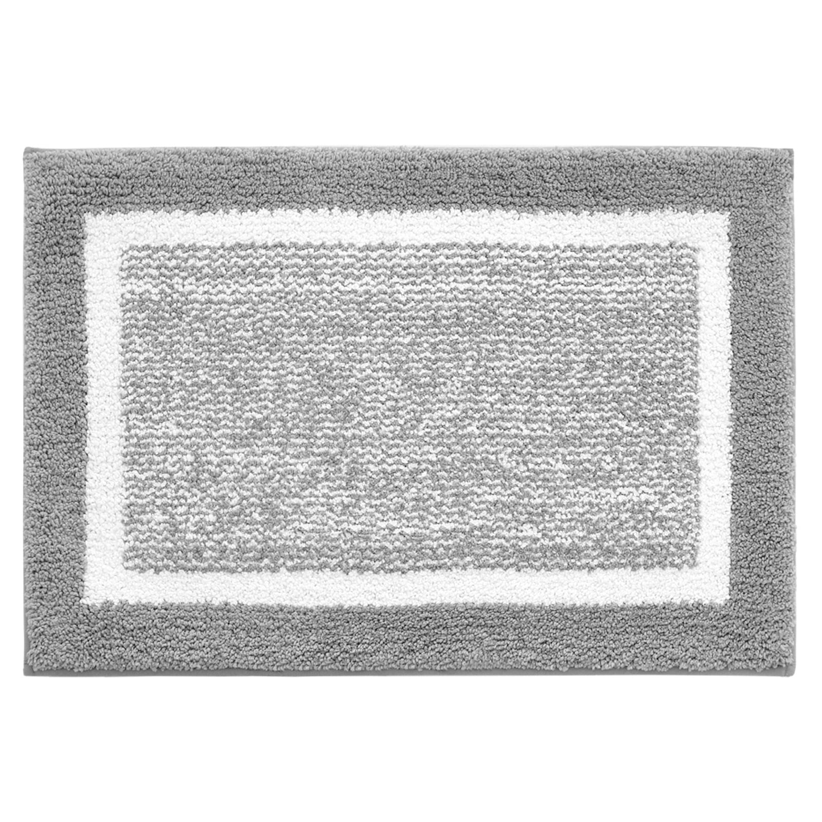 PABUBE Microfiber Shag Bathroom Rug, Non-Slip Absorbent Bath Mat for Shower and Tub (Grey and White, 16 in x 24 in) ya2x8