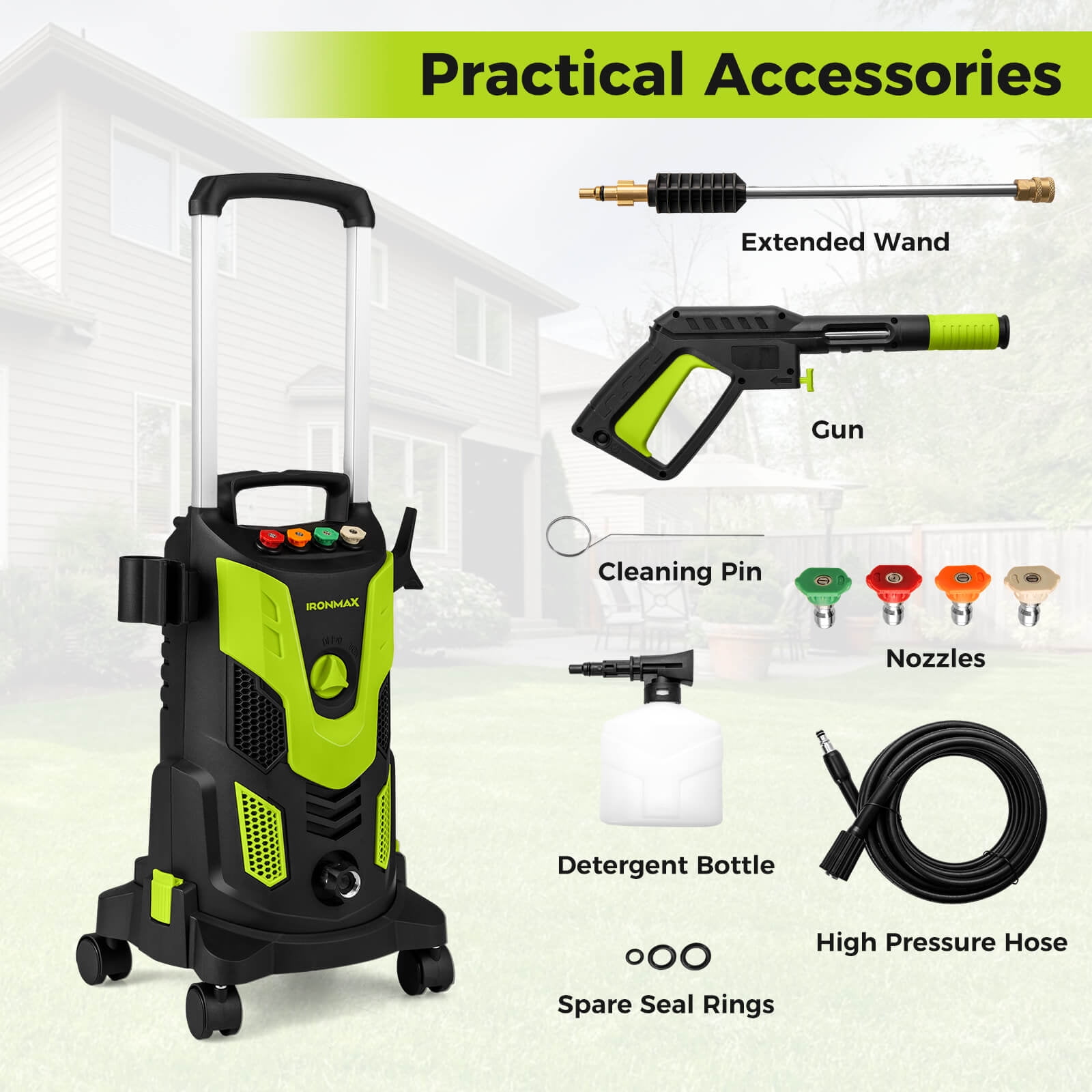 Costway Electric Pressure Washer with 4 Quick-Connect Nozzles and Lockable Wheels (Green, 2300 PSI) nhgyy