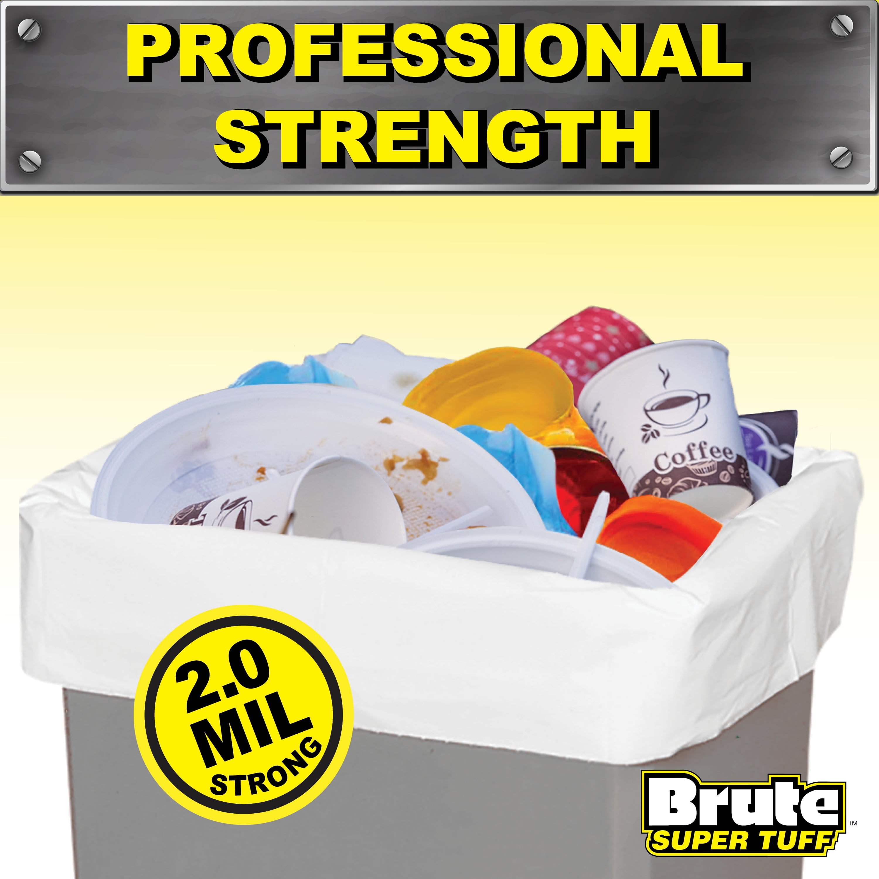 Brute Super Tuff Compactor Trash Bags, Heavy-Duty Kitchen Garbage Liners with Odor Control (White, 20 Gallon, 20 Count) ug8pk