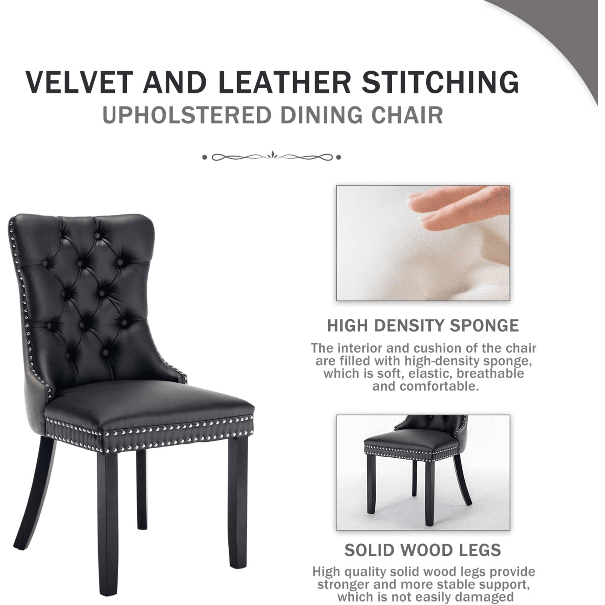 LegaHome Modern Upholstered Dining Chairs with Nailhead Trim and Solid Wood Legs (Gray and Black, Set of 4) veuq9