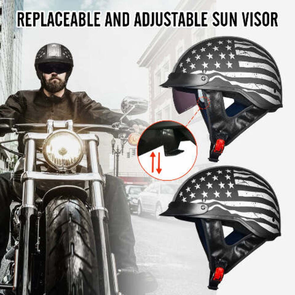 ILM 205V Motorcycle Half Helmet, DOT Approved ABS Shell with Sun Visor (Patriotic Flag, Small) bt69j