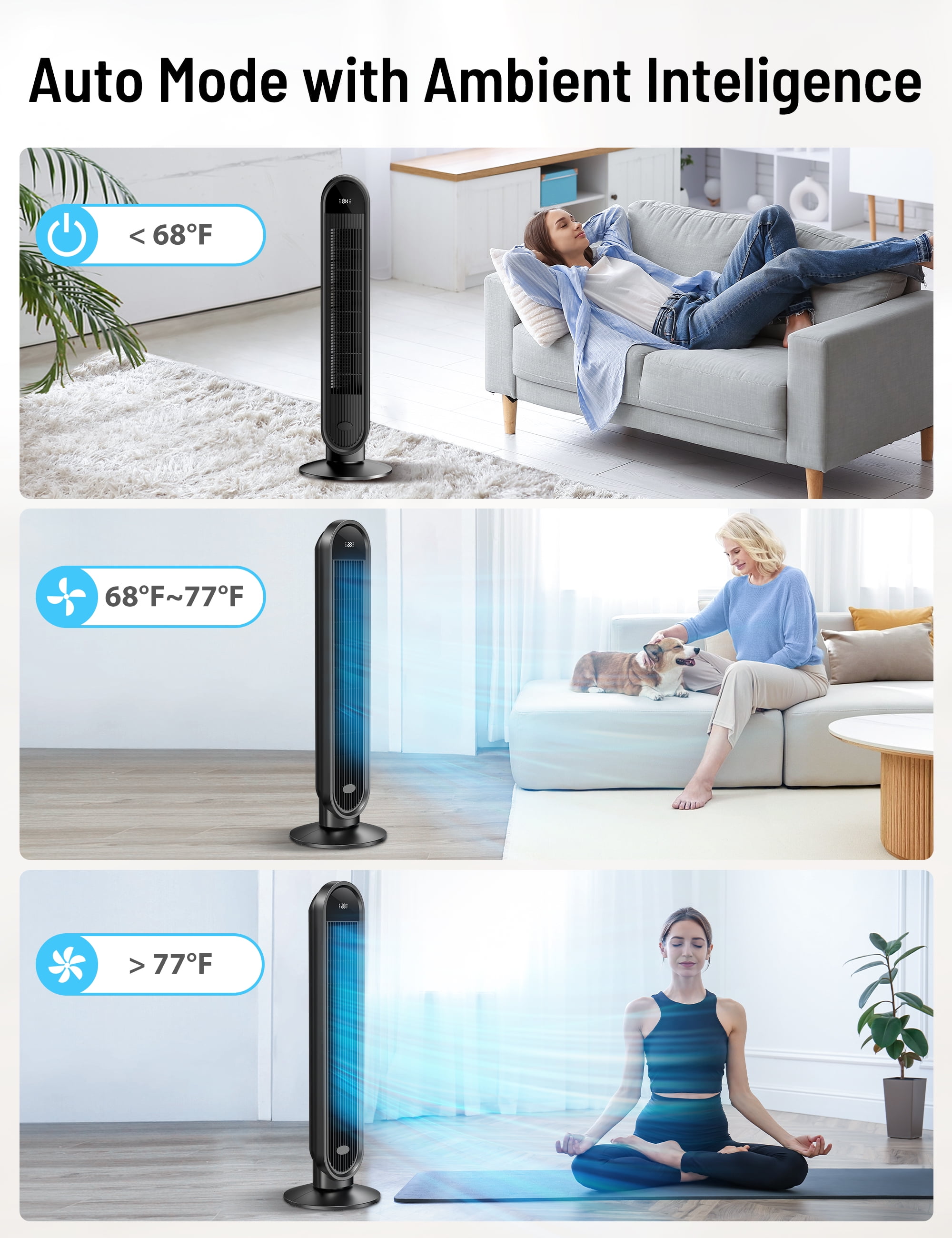 Paris Rhône Oscillating Tower Fan with Remote and LED Display (Black, 38 in) fcik9