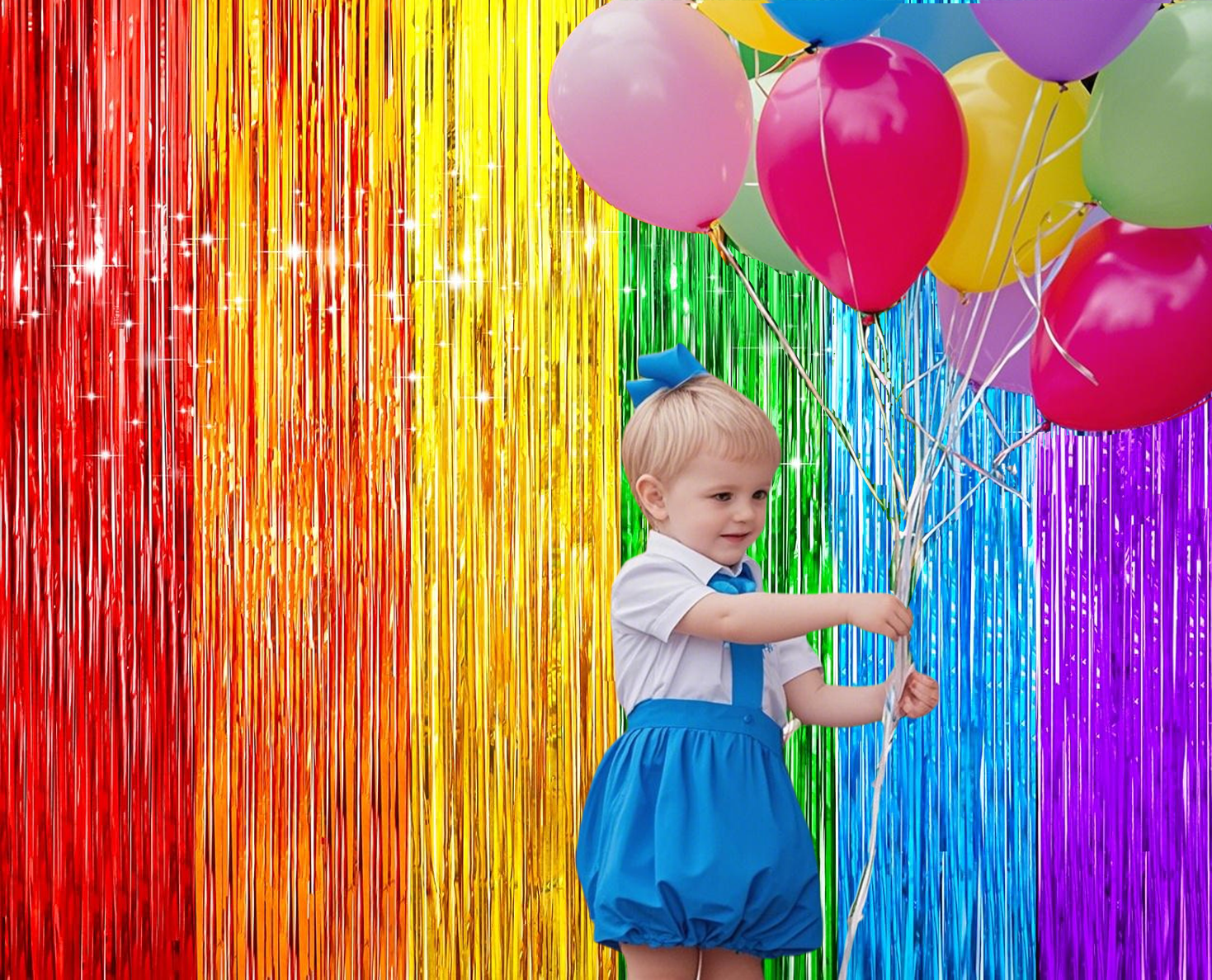 Fbasport Rainbow Foil Fringe Curtains Backdrop (Metallic Tinsel Streamers, 4 Pack, 3.3 ft x 6.6 ft) t1409