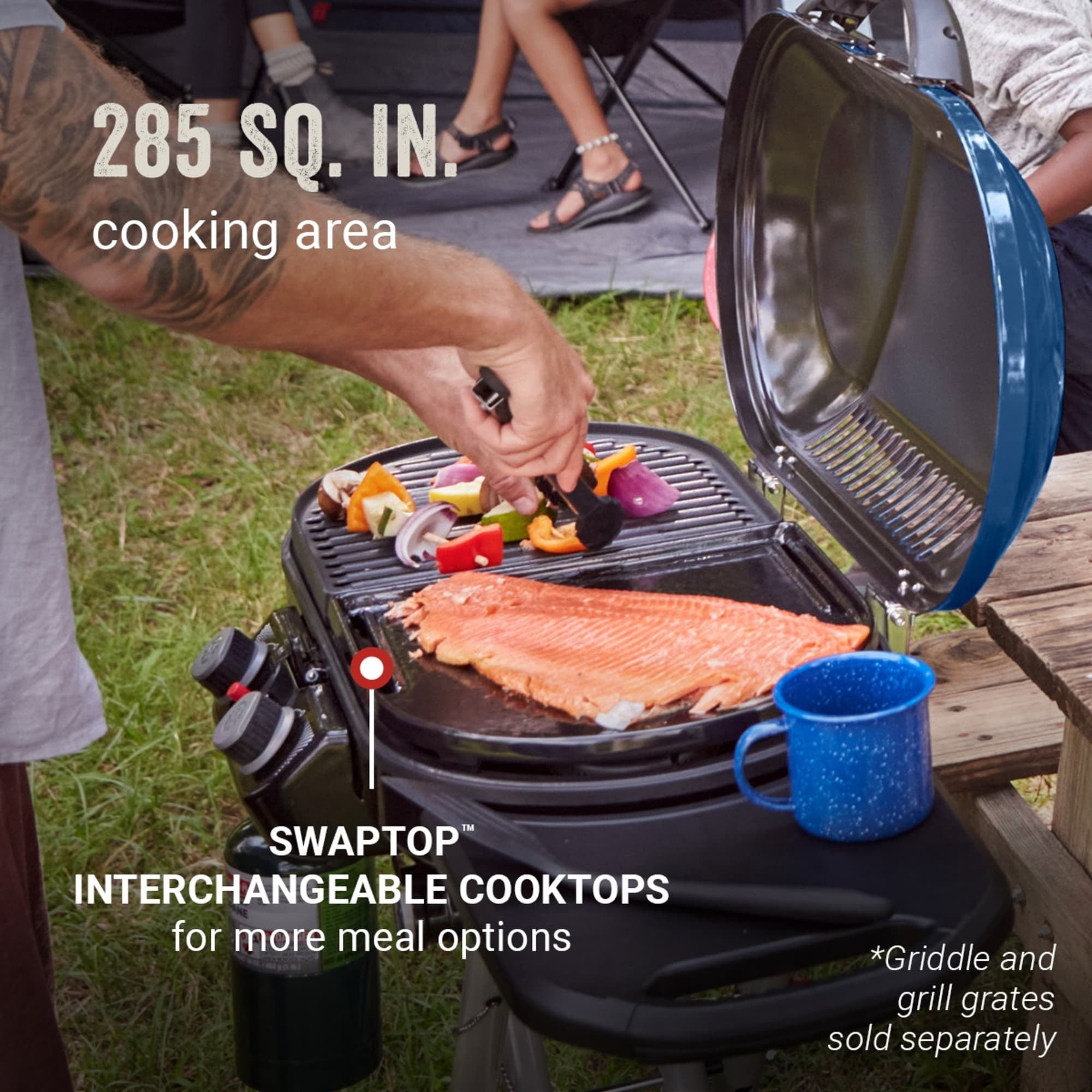 Coleman RoadTrip X-Cursion 2-Burner Propane Grill for Outdoor Camping and BBQ (Blue) x0qmt