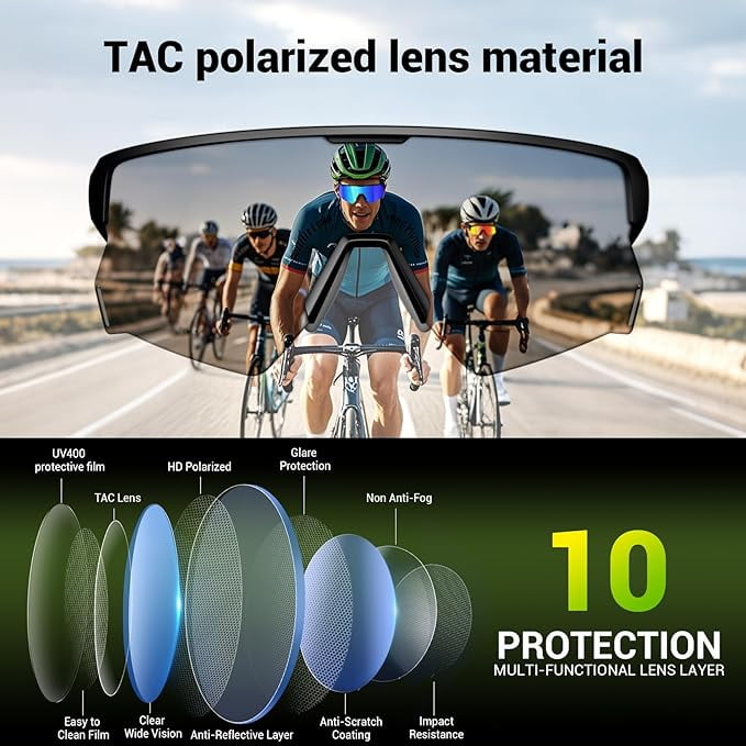 Blackview Smart Bluetooth Cycling Glasses with Open-Ear Audio, Polarized UV Protection Lenses, Built-in Mic & Magnetic Charging (Black, One Size) 2flj3