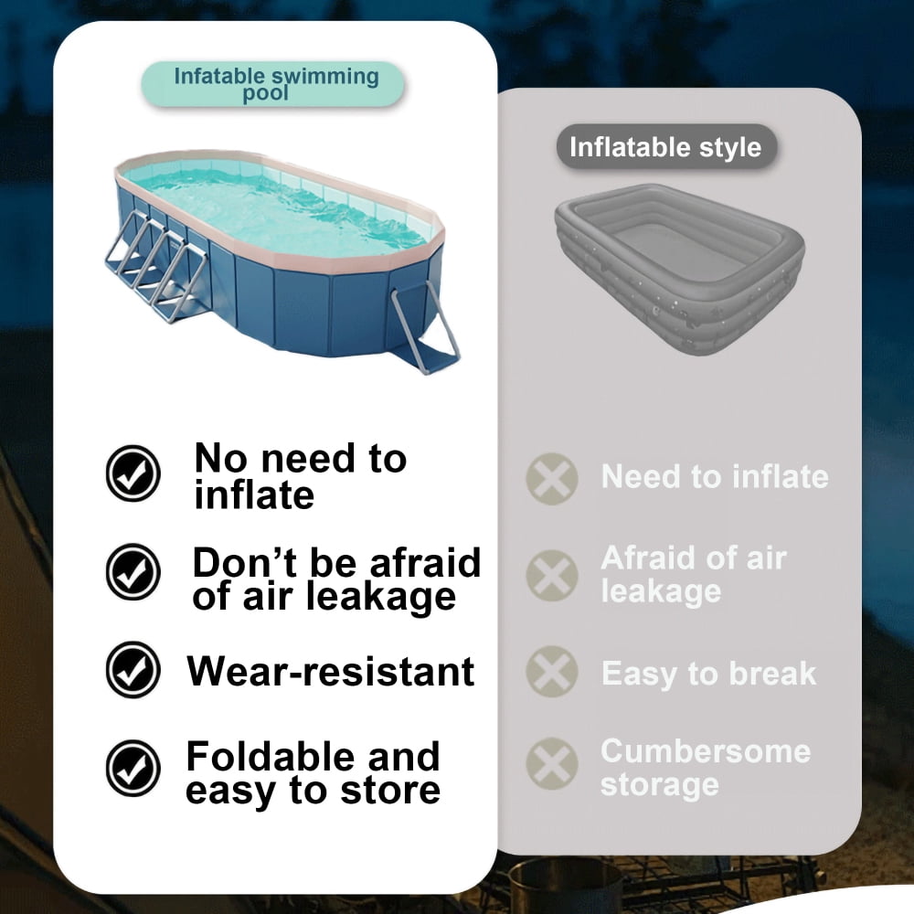 Generic Above Ground Swimming Pool, Folding Outdoor Family Pool with Aluminum Alloy Frame (Blue-Gray, 12 ft x 8 ft) lvu3r