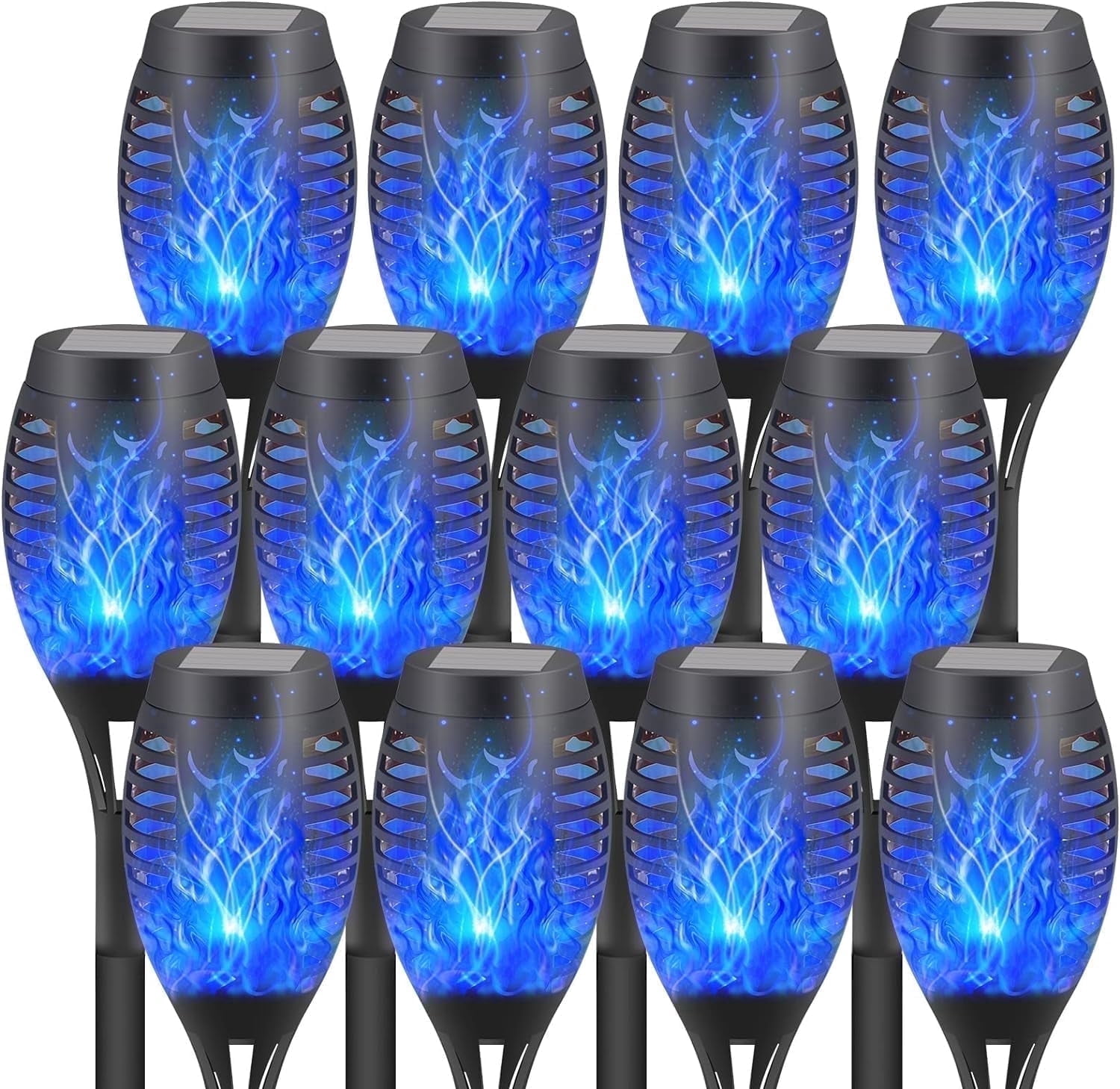 CATGOOD Solar LED Flickering Flame Torch Lights, Waterproof Outdoor Landscape Lighting (Blue, 12 Pack) o636d