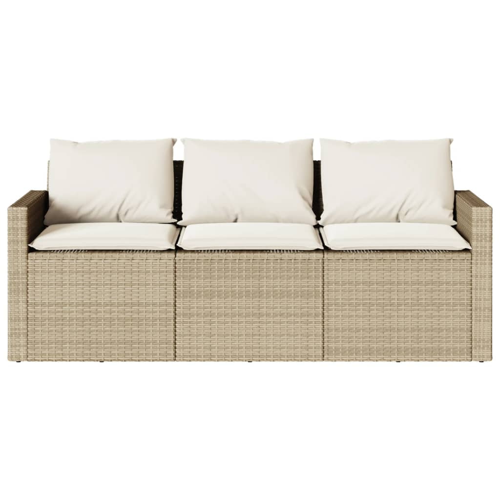 vidaXL 3-Seater Patio Sofa with Cushions (Beige, 74.8 in x 25.6 in x 26.8 in) ewzyw