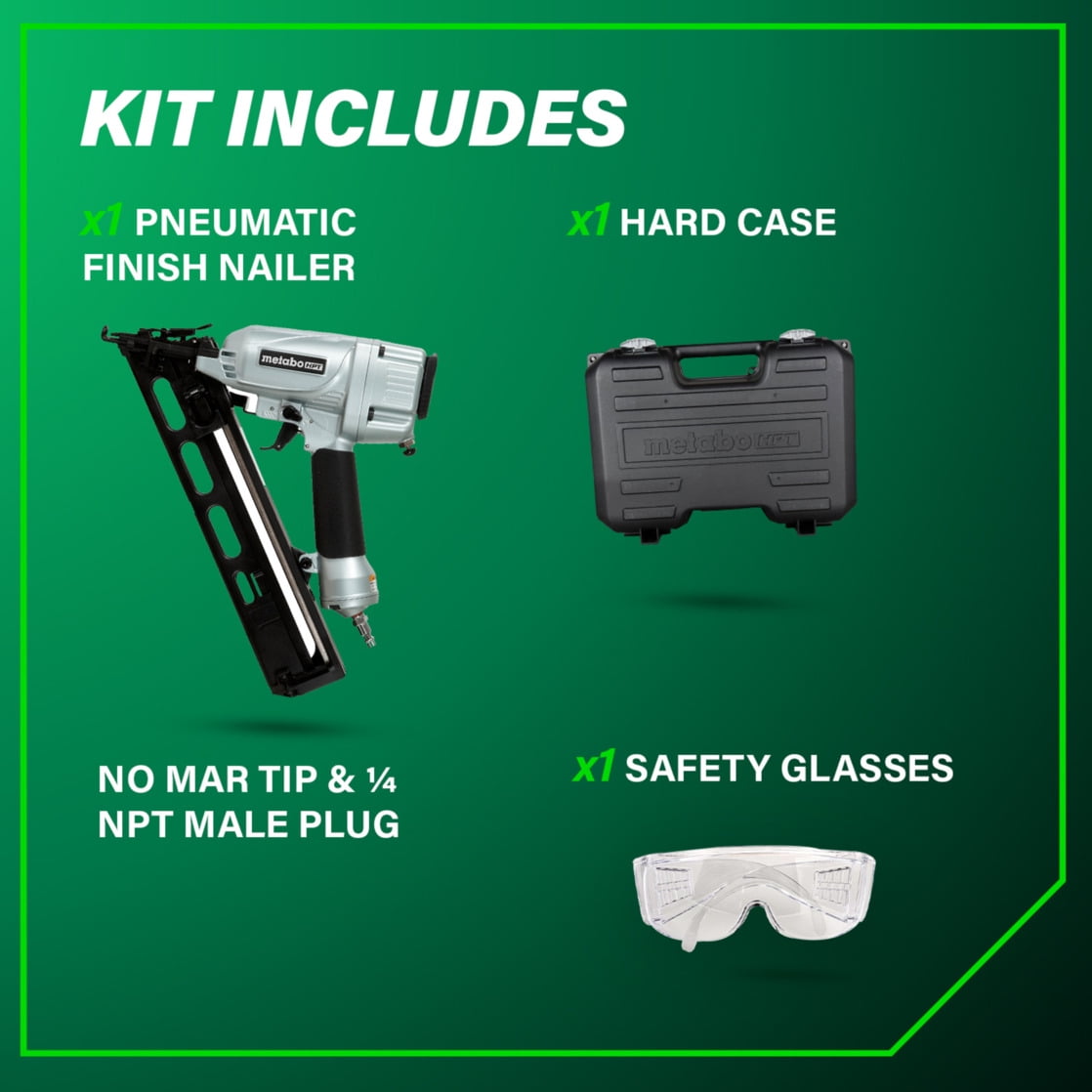 Metabo HPT Pneumatic 15-Gauge Angled Finish Nailer (NT65MA4, 1.25 in to 2.5 in) 44m6p