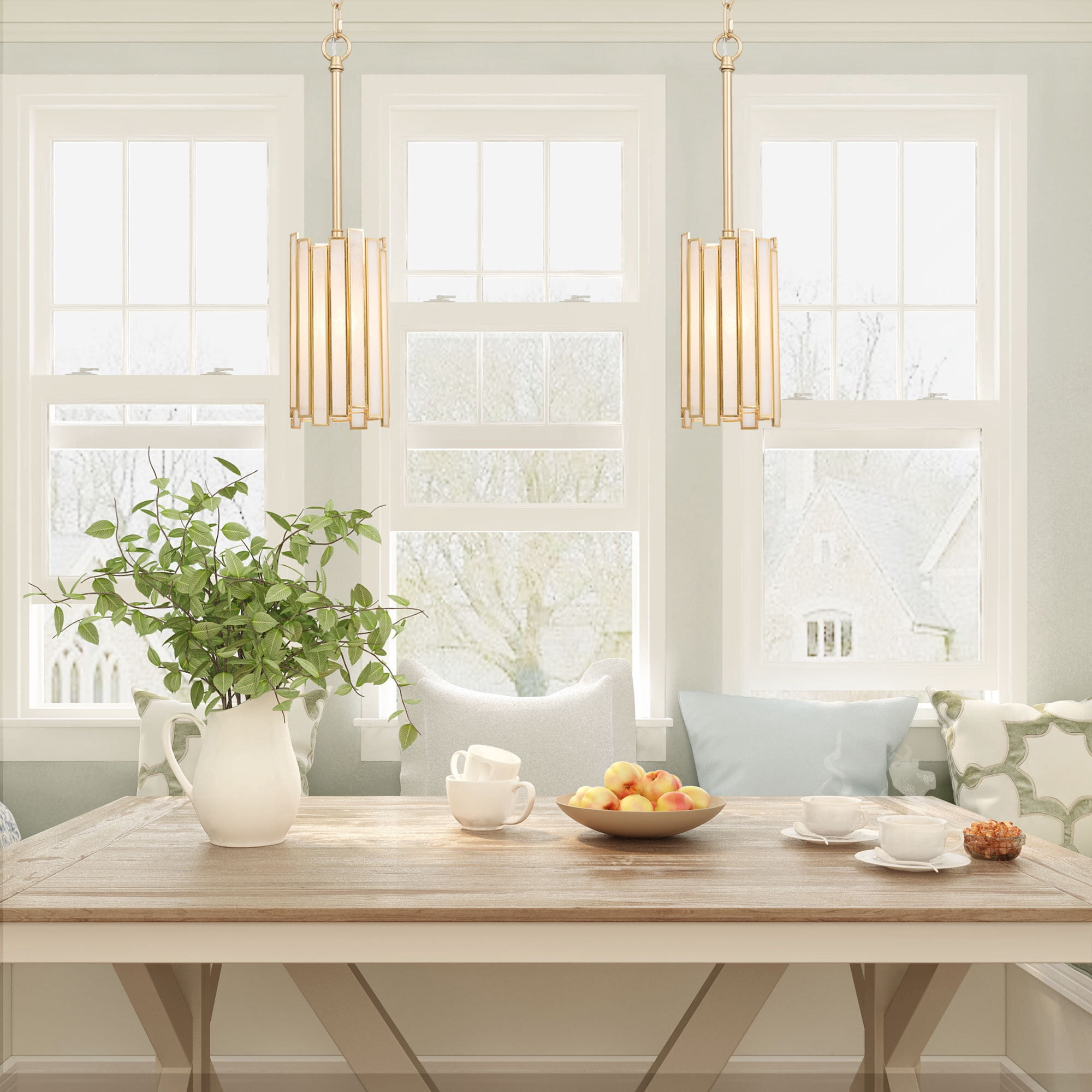 LNC 1-Light Modern Brass Gold Chandelier with Opal Glass Cylinder Shade (1-Light) p3jqb
