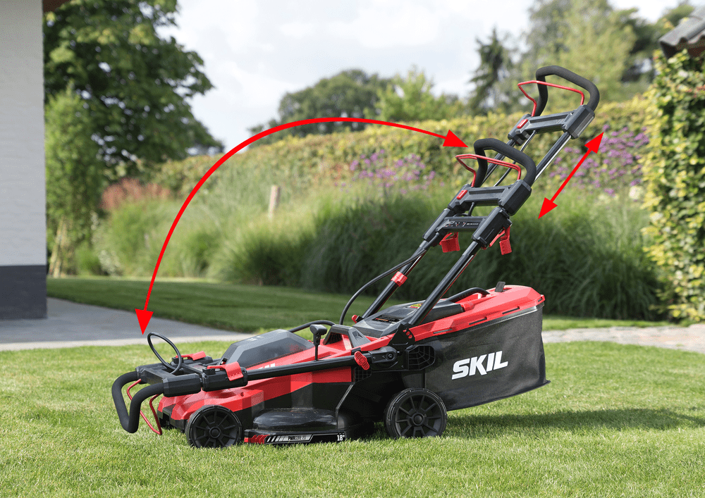 SKIL PWR CORE 20V 18-Inch Cordless Lawn Mower, Brushless Push Mower with (2) 4.0Ah Batteries and Charger (Red, 18 in) clz4y