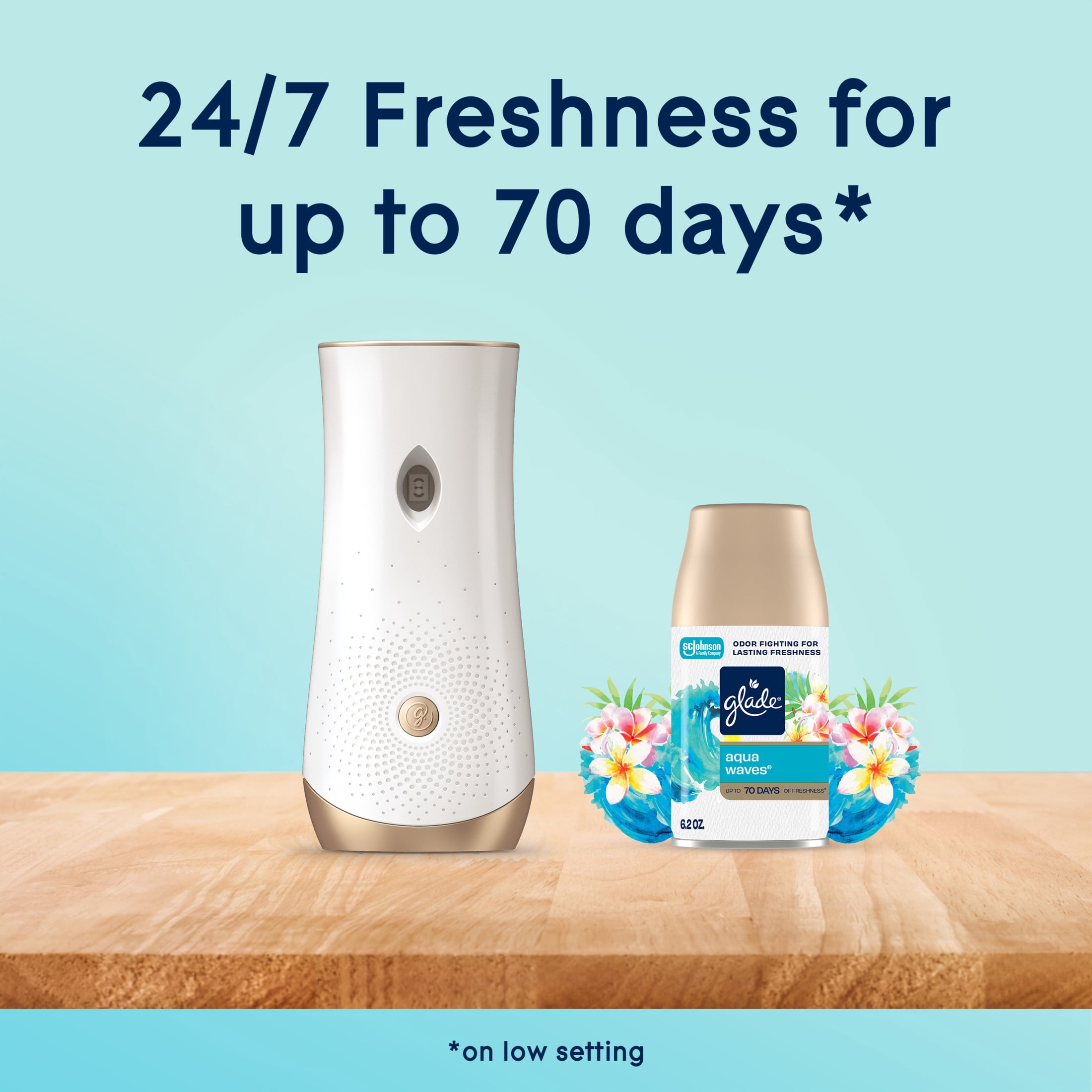 Glade Automatic Spray Air Freshener Refills, Essential Oil Infused Fragrance, Aqua Waves (6.2 oz, 2 Count) bqo1x