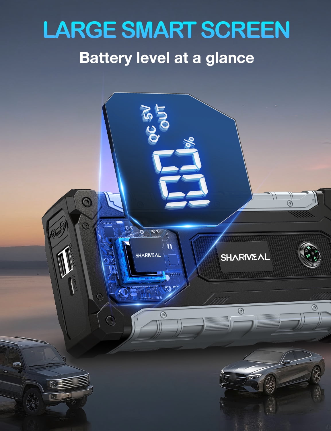 Sharmeal 7000A Portable Car Jump Starter Battery Booster Pack for Gas and 10.0L Diesel Engines (10000mAh) dwlkw