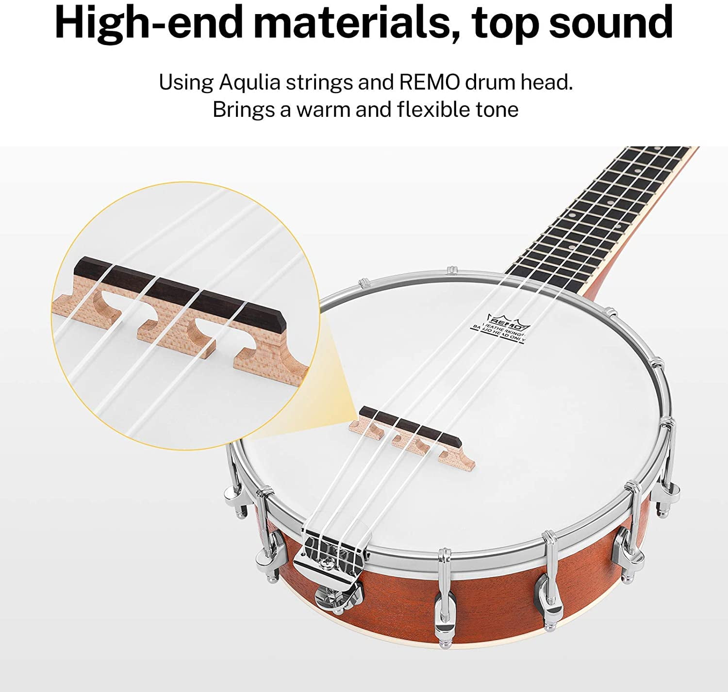 Donner DBU-200 Banjolele 4-String Concert Banjo Ukulele with Remo Drumhead and Starter Accessory Kit (23 in) 2c84l