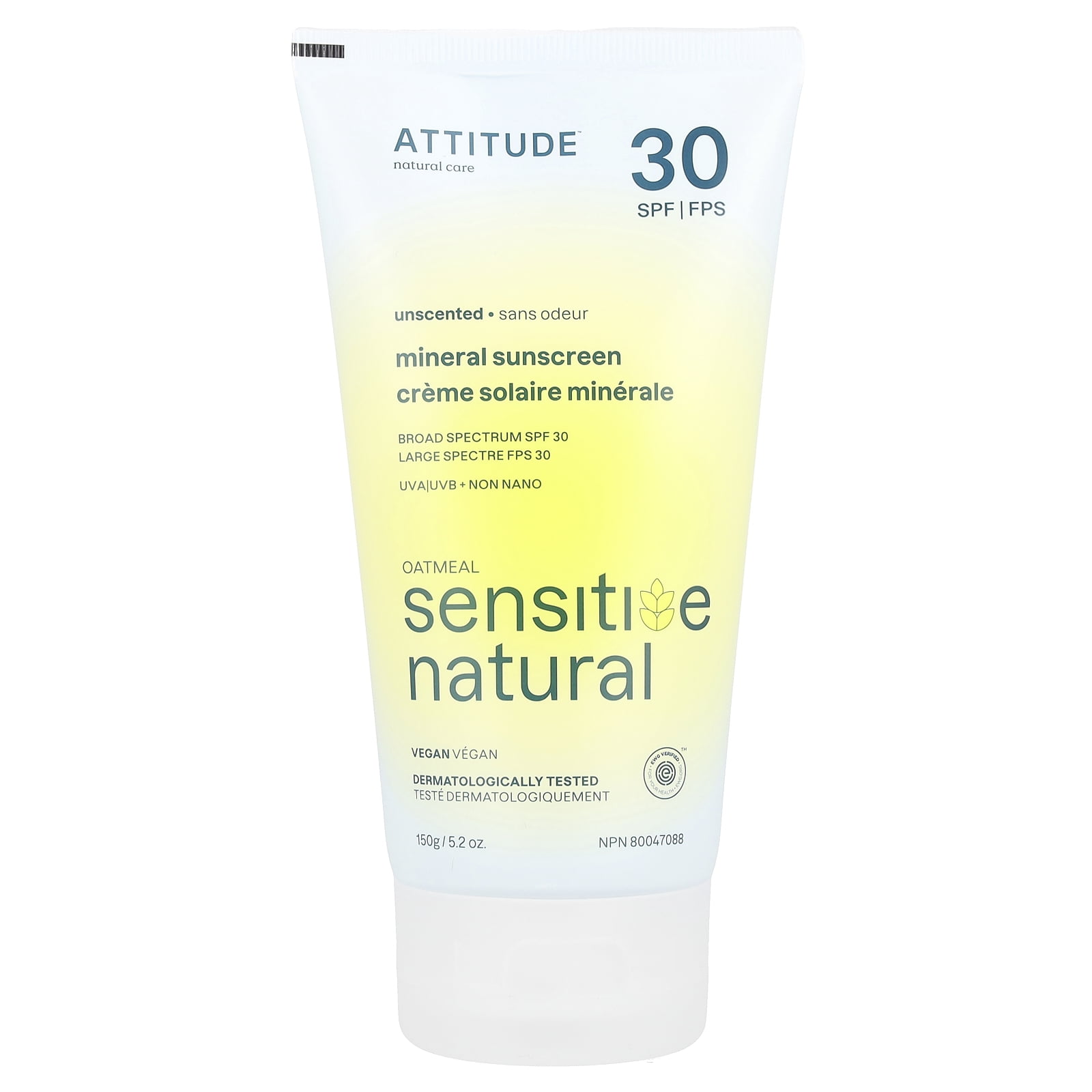 ATTITUDE Sensitive Skin Mineral Sunscreen, Broad Spectrum SPF 30, Fragrance Free (5.2 oz) xd1ci