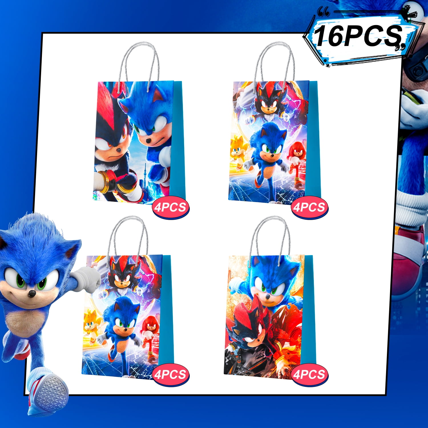 Jowpytelovly Sonic Party Favor Bags, Themed Gift Bags for Kids Birthday Decorations (16 Pack) snhfc