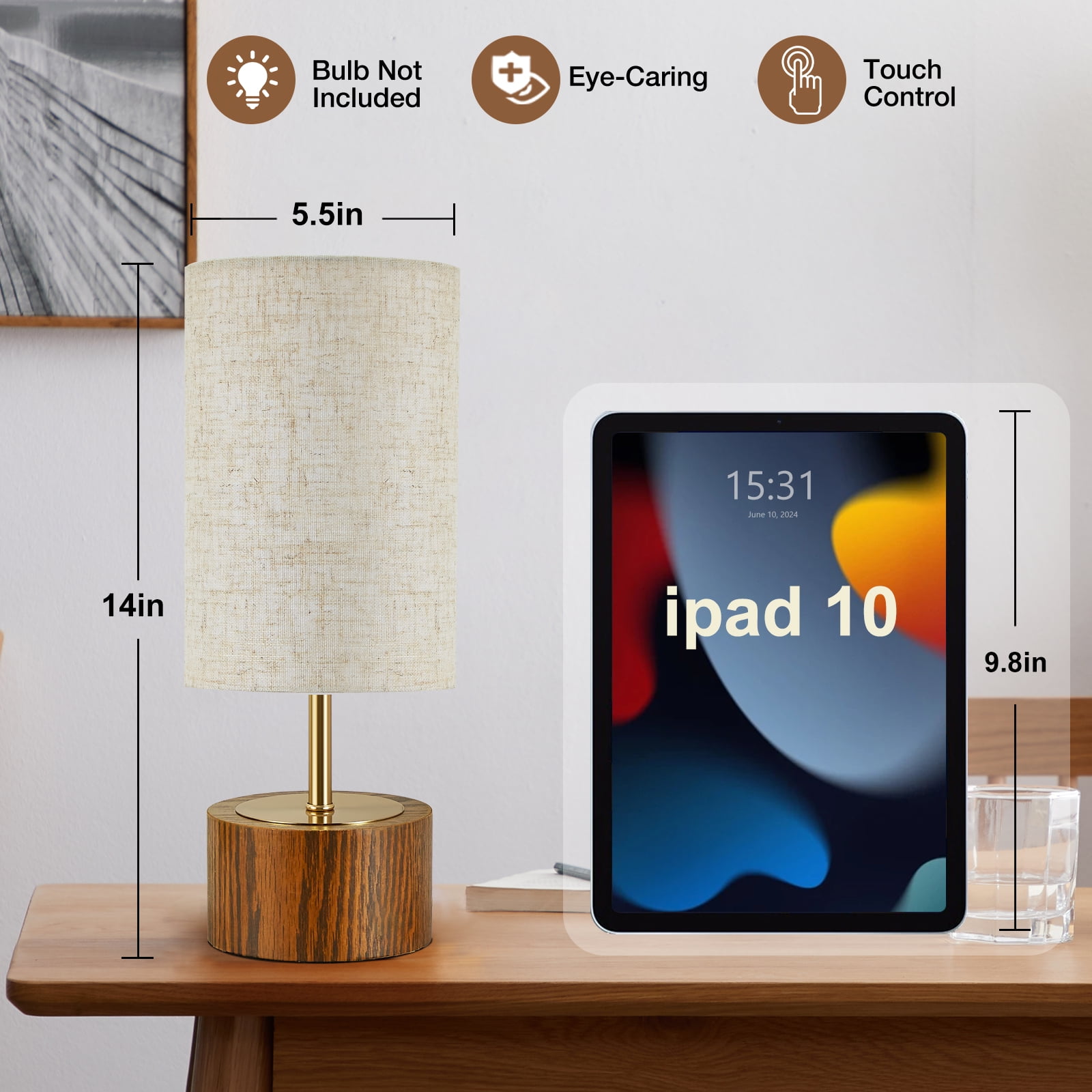 NATYSWAN Modern Touch Control Table Lamps with USB Charging Ports (Oatmeal, Set of 2, 14 in) b439w