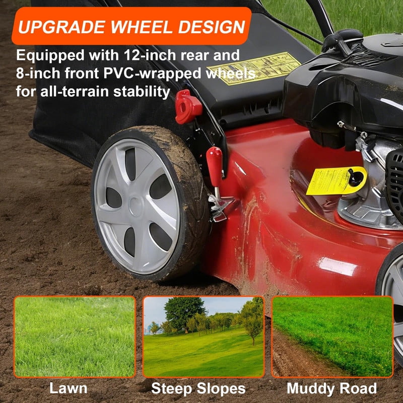 Momarys Self-Propelled Gas Lawn Mower, 141cc 4-Stroke Engine with 20 Inch Cutting Deck (Red, 13.2 gal) r41gx