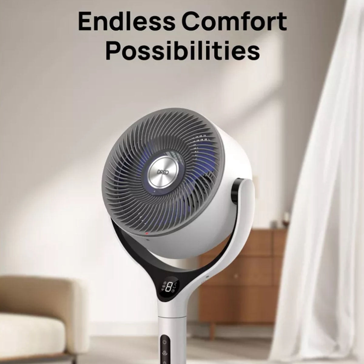 DREO Smart 9-Inch 3D Oscillating Pedestal Fan with Wi-Fi and Remote (White, 37-42 in Height) u38y8