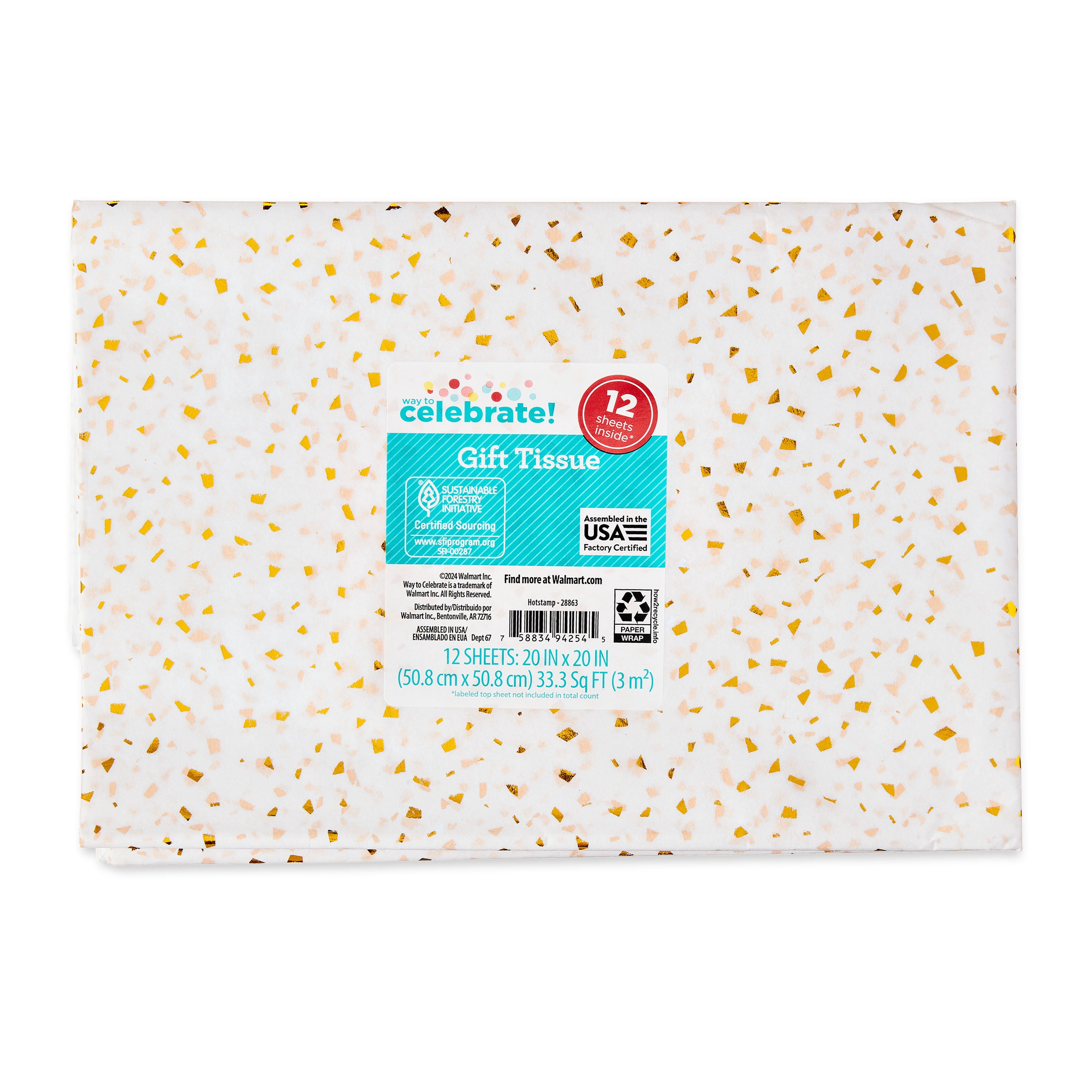Way To Celebrate Gold Hotstamp Gift Wrap Tissue Paper (Gold, 12 Count, 20 in x 20 in) ex82n