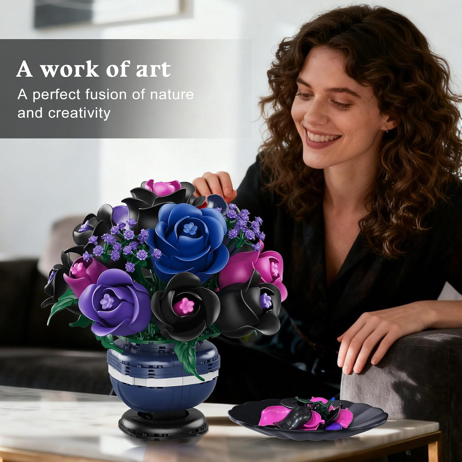TERRAMUS Purple Rose Bouquet Building Set, Floral Construction Blocks for Home Decor (507 Pieces) 040r7