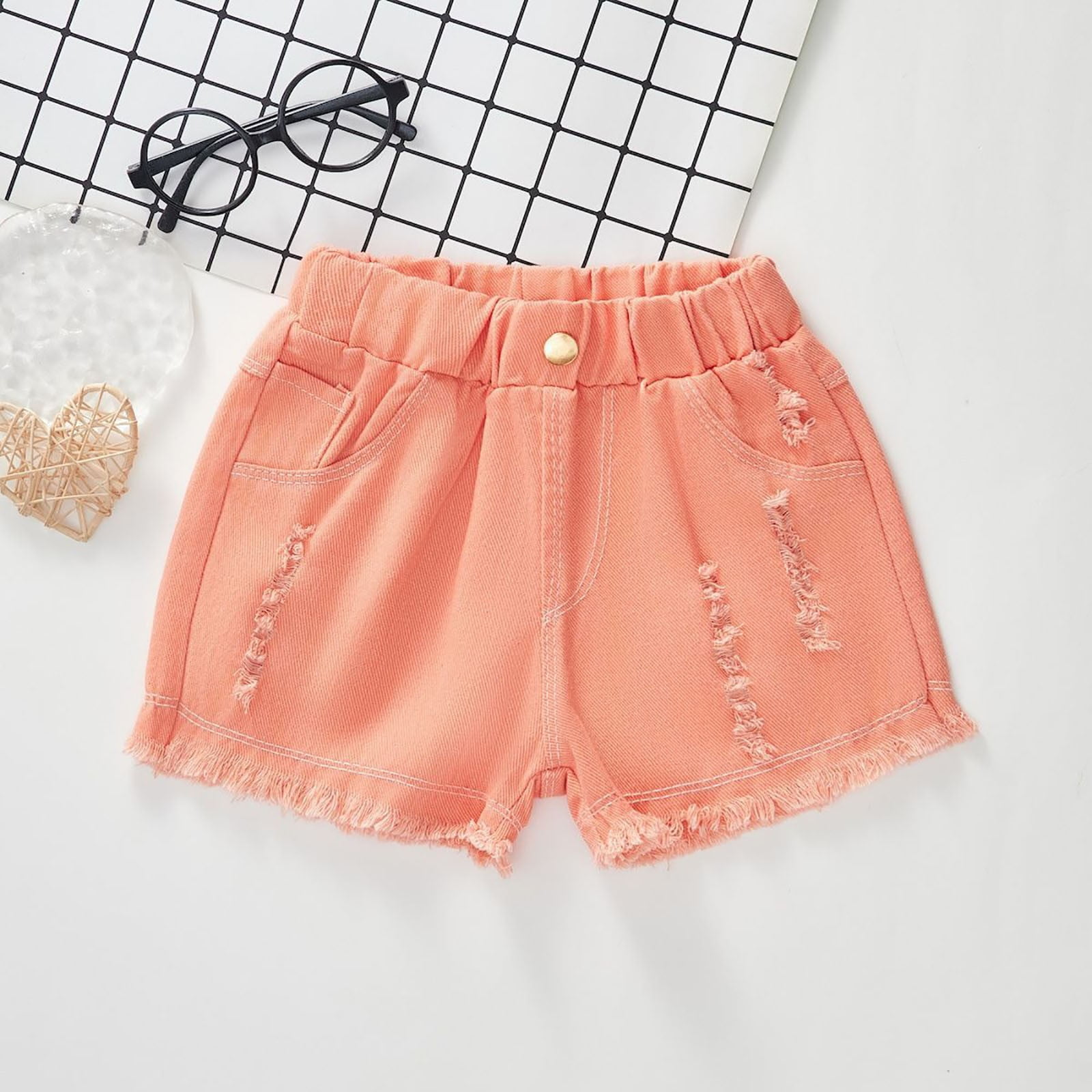 Zanarzt Girls Casual Summer Shorts Elastic Waist Wide Leg Bottoms (Orange, 6-7 Years) 90qnd