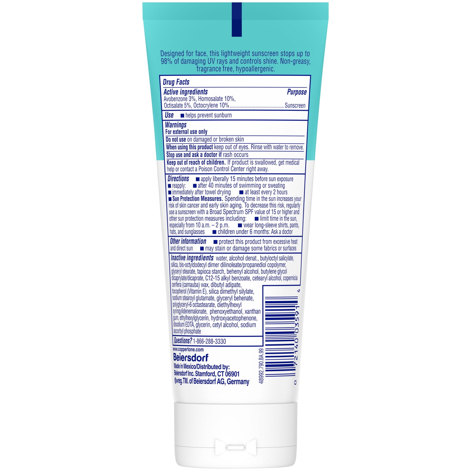Coppertone Oil Free Shine Control Face Sunscreen SPF 45 (Clear, 2.5 fl oz) 388ya