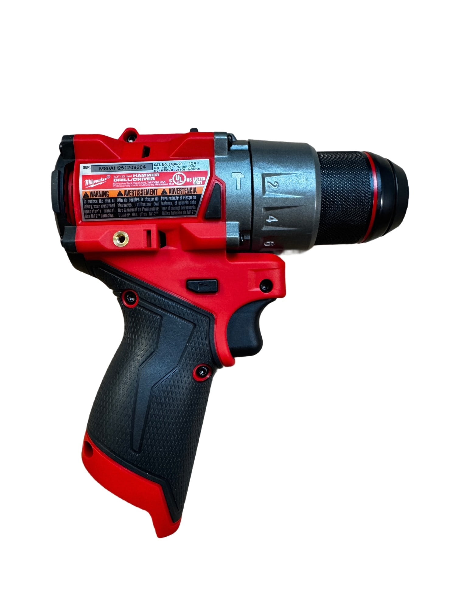 Milwaukee M12 FUEL 1/2 in Hammer Drill (Subcompact, Brushless Motor, Bare Tool) 34ozs