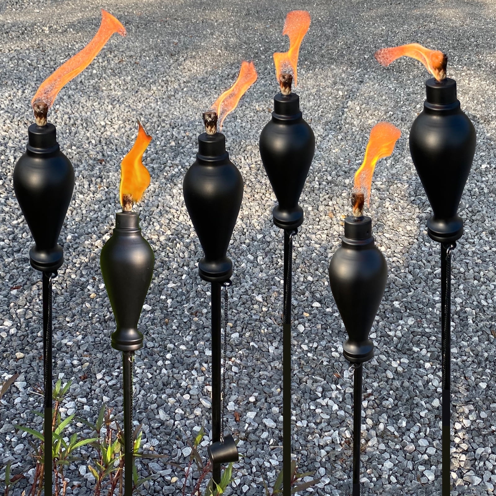 Tesrago Metal Citronella Garden Torches, Adjustable Height Outdoor Lighting (Matte Black, 6 Pack, 57 in) tdhq6