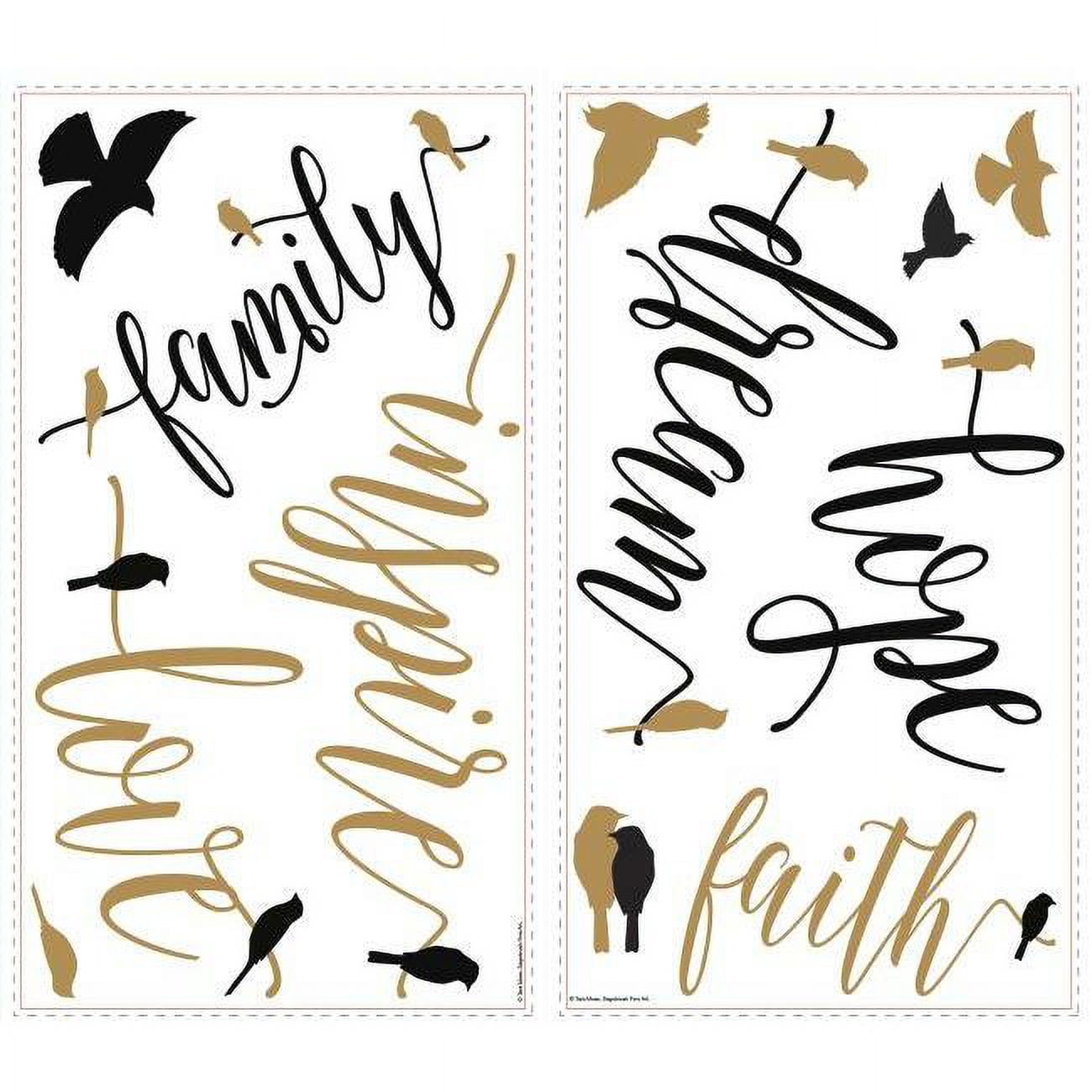 RoomMates Inspirational Words with Birds Wall Decals (Gold, 14 in x 5.3 in) k9pbw