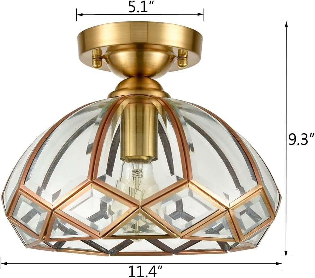 Moose Semi Flush Mount Ceiling Light Modern Brass Glass Fixture (Gold, 1-Light) 1xpmt
