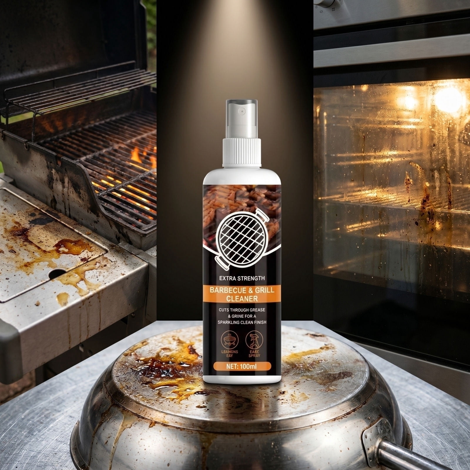 Zonthxa Barbecue Grill Cleaning Agent, Heavy-Duty Degreaser for Charcoal and Gas Grills (3.4 fl oz) px4t0